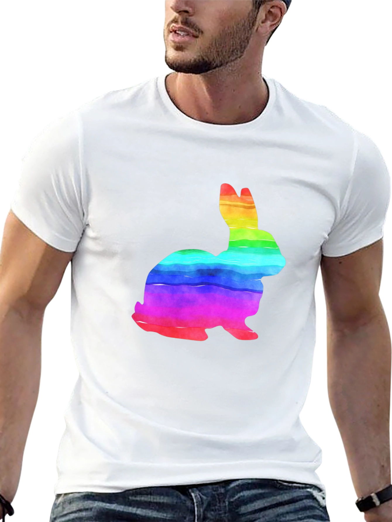 Rainbow Bunny Graphic Tee - Soft Cotton T-Shirt