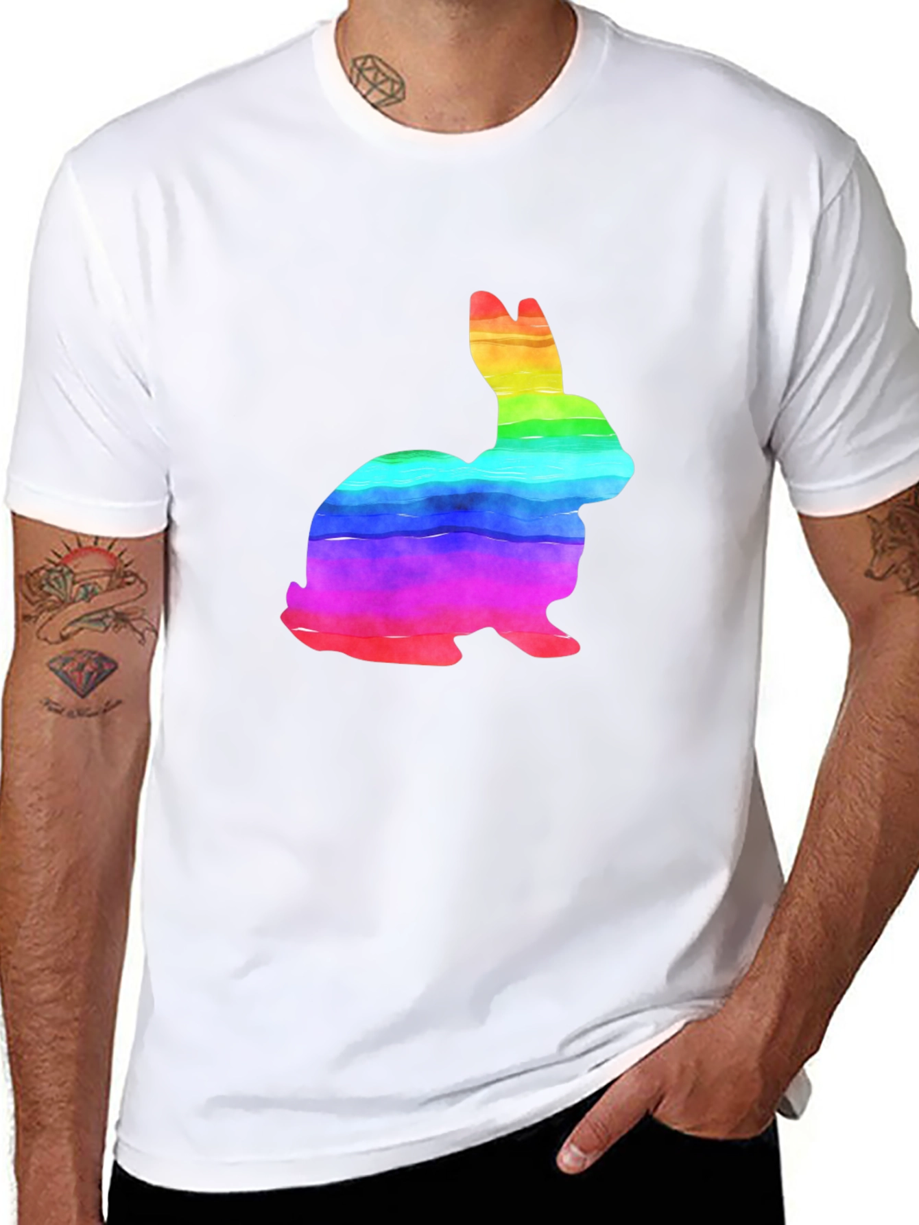 Rainbow Bunny Graphic Tee - Soft Cotton T-Shirt