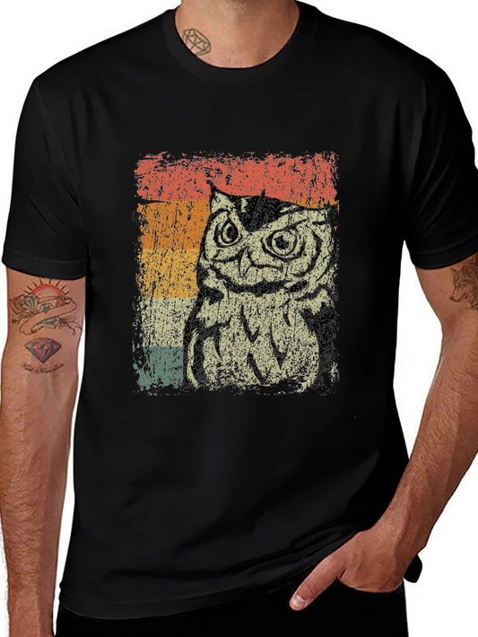 Vintage Owl Graphic Tee - Black Cotton Blend