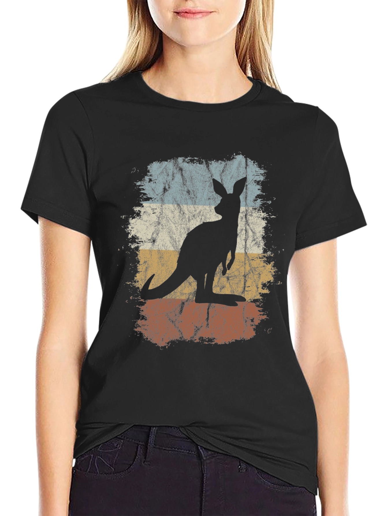 Retro Kangaroo Graphic Tee - Unisex Black T-Shirt