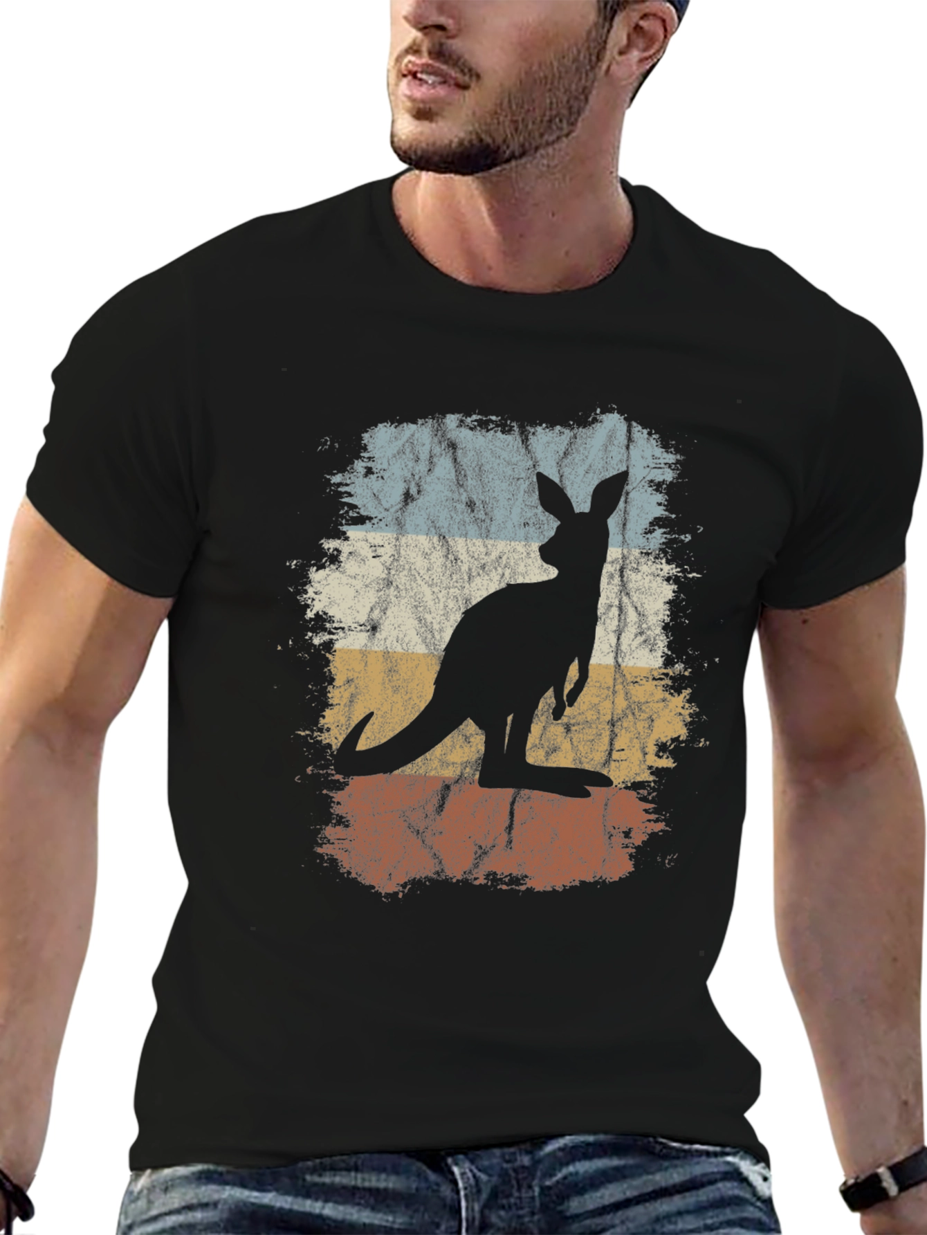 Retro Kangaroo Graphic Tee - Unisex Black T-Shirt