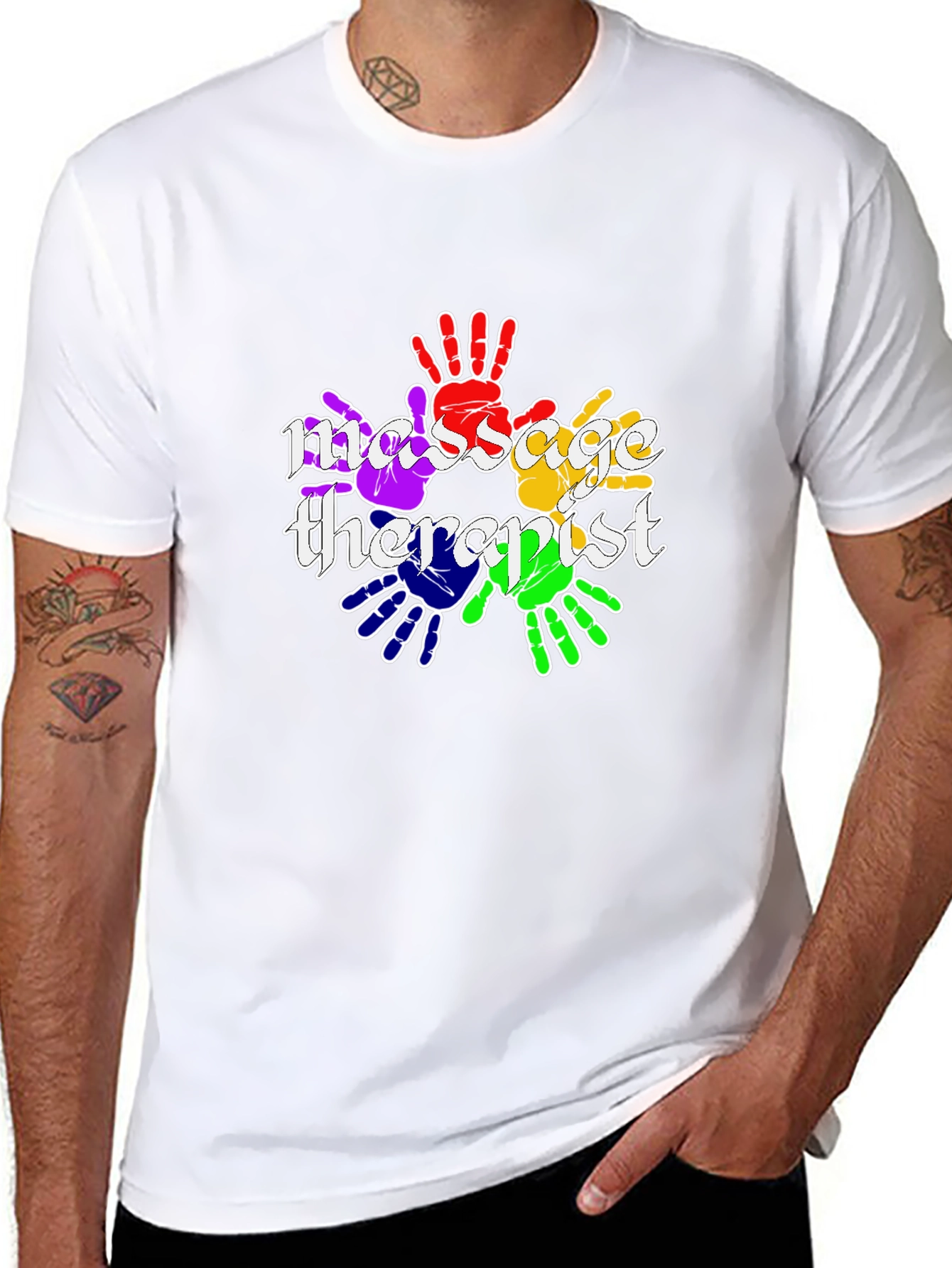 Massage Therapist Rainbow Handprint T-Shirt