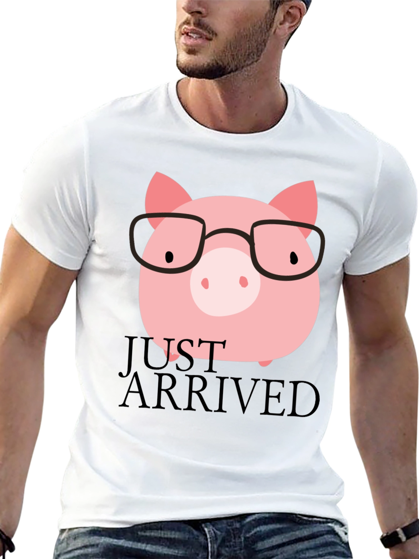 Just Arrived Pig with Glasses Black T-Shirt