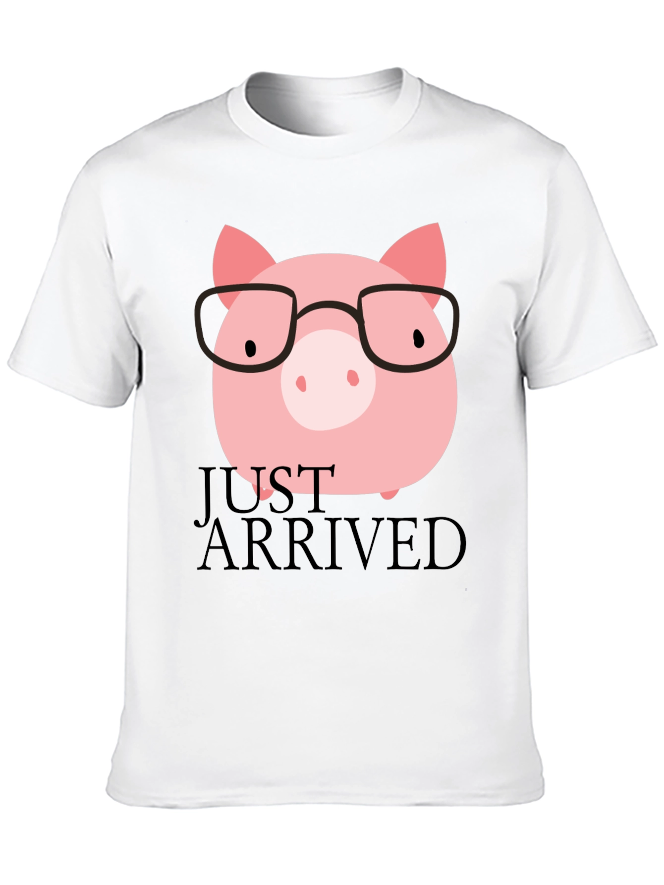 Just Arrived Pig with Glasses Black T-Shirt