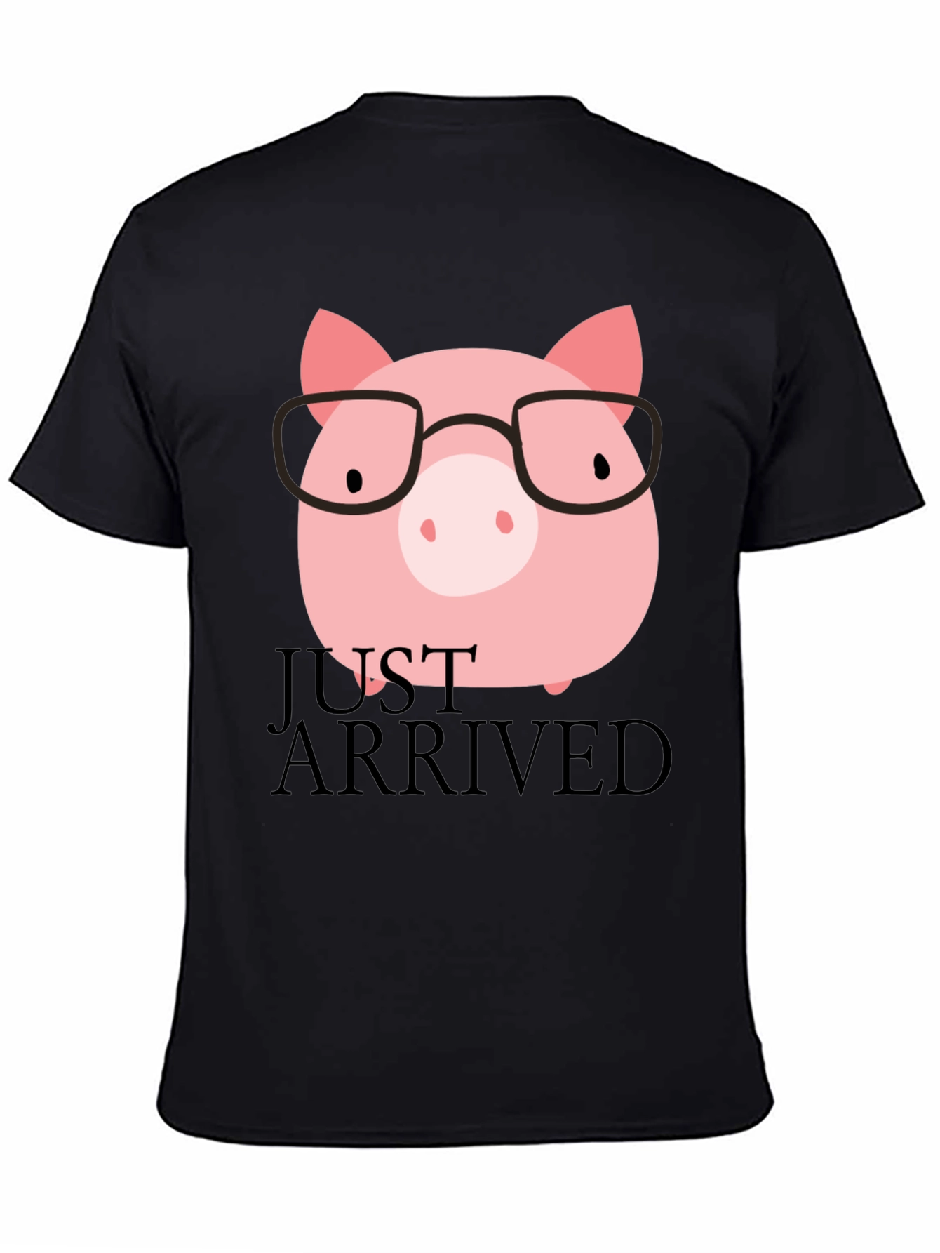 Just Arrived Pig with Glasses Black T-Shirt