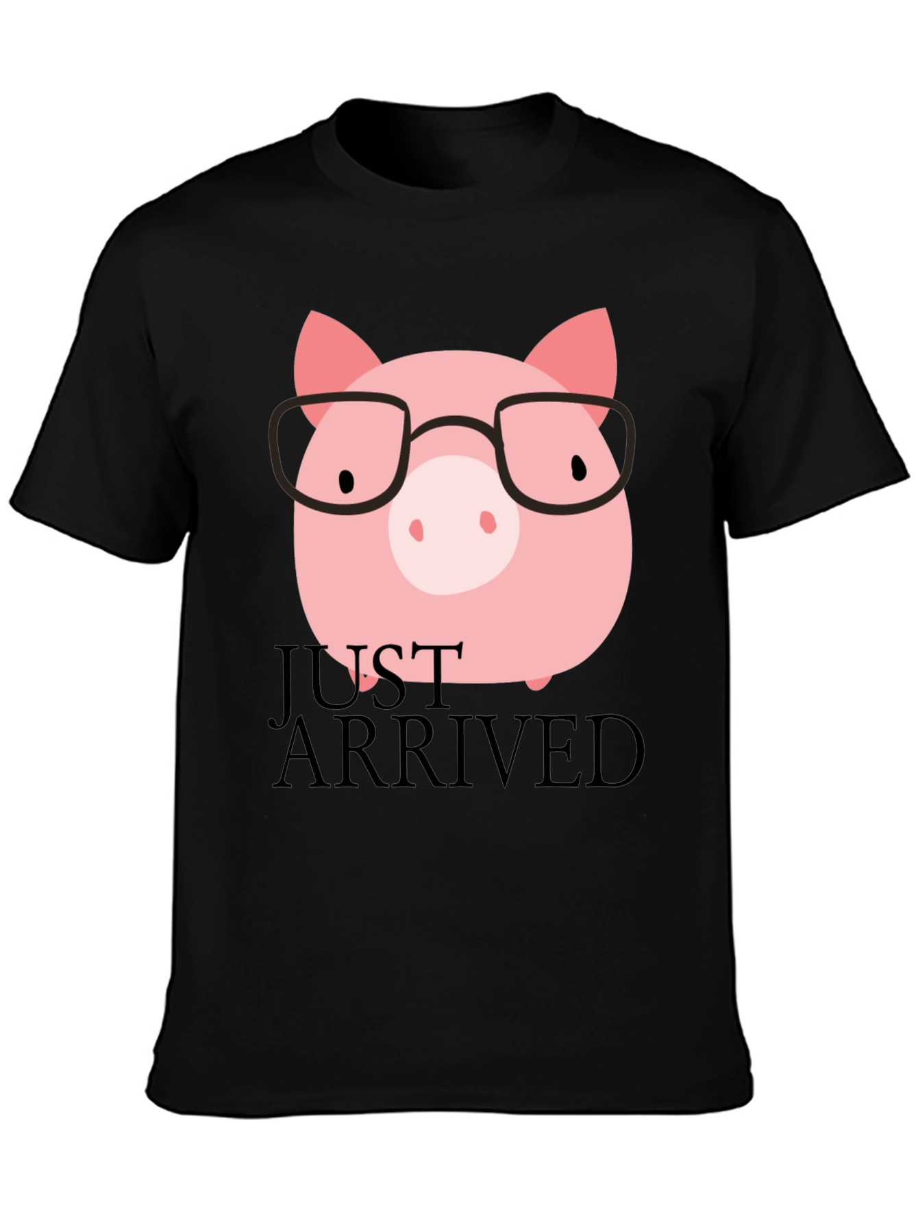 Just Arrived Pig with Glasses Black T-Shirt