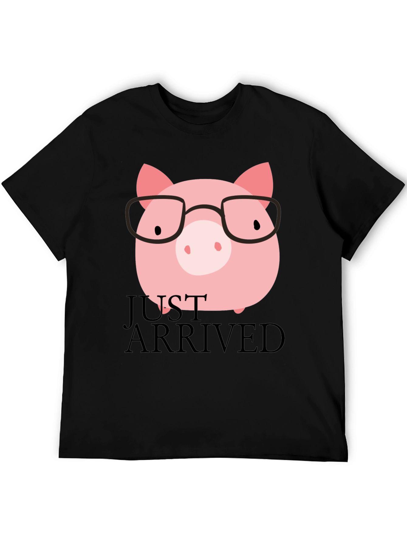 Just Arrived Pig with Glasses Black T-Shirt