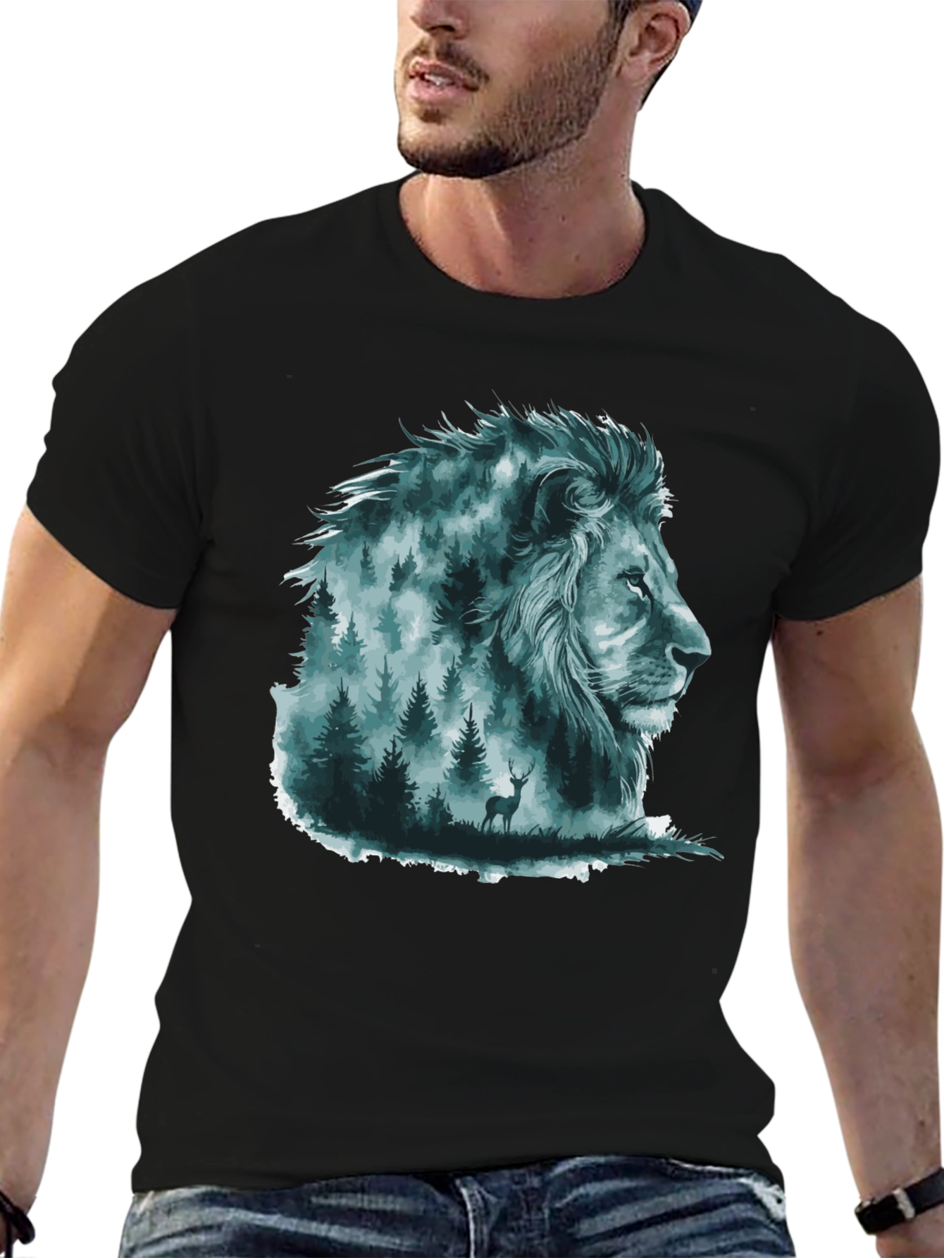 Lion Forest Graphic Tee - Nature Inspired Menswear