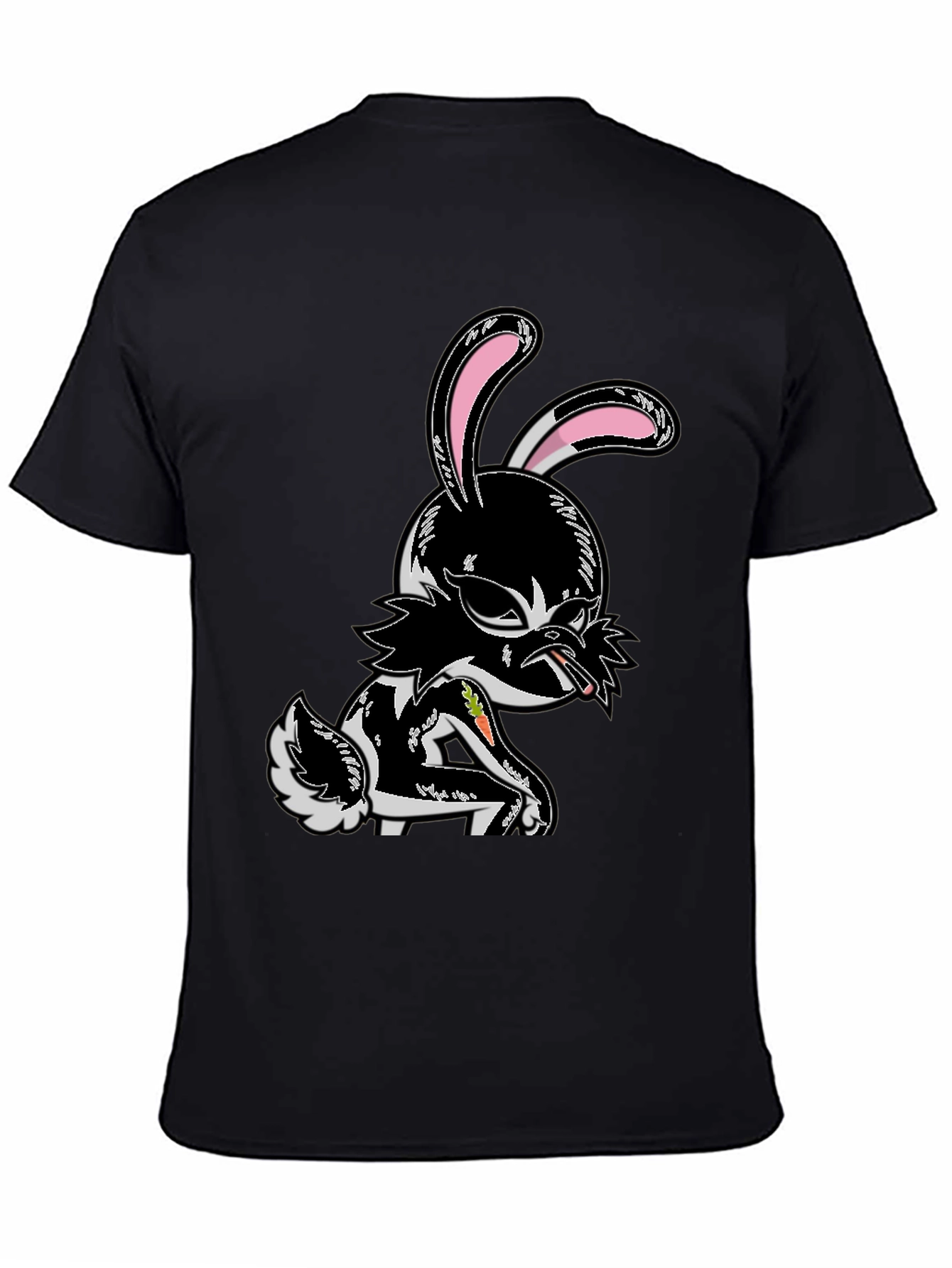 Edgy Cartoon Bunny Graphic Tee - Black Cotton T-Shirt