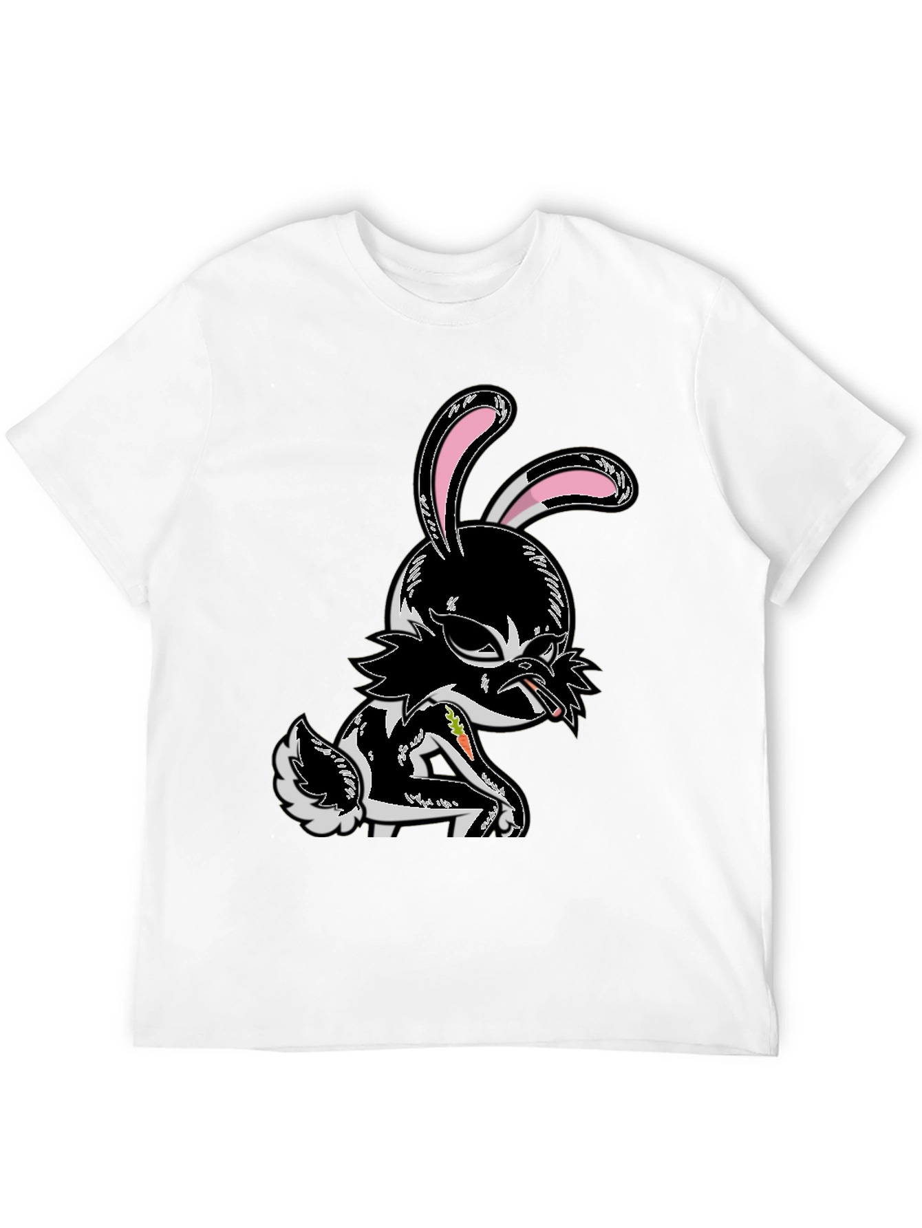 Edgy Cartoon Bunny Graphic Tee - Black Cotton T-Shirt