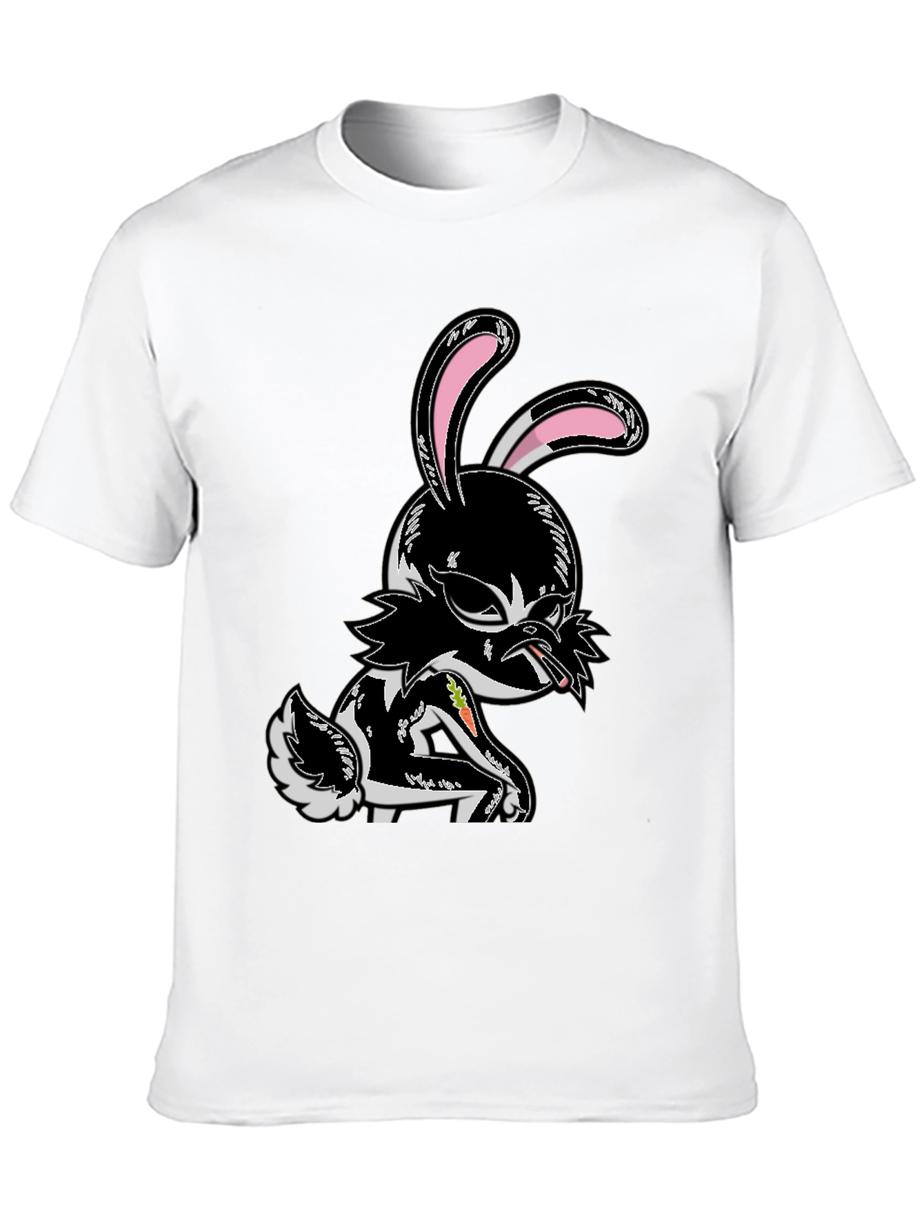 Edgy Cartoon Bunny Graphic Tee - Black Cotton T-Shirt