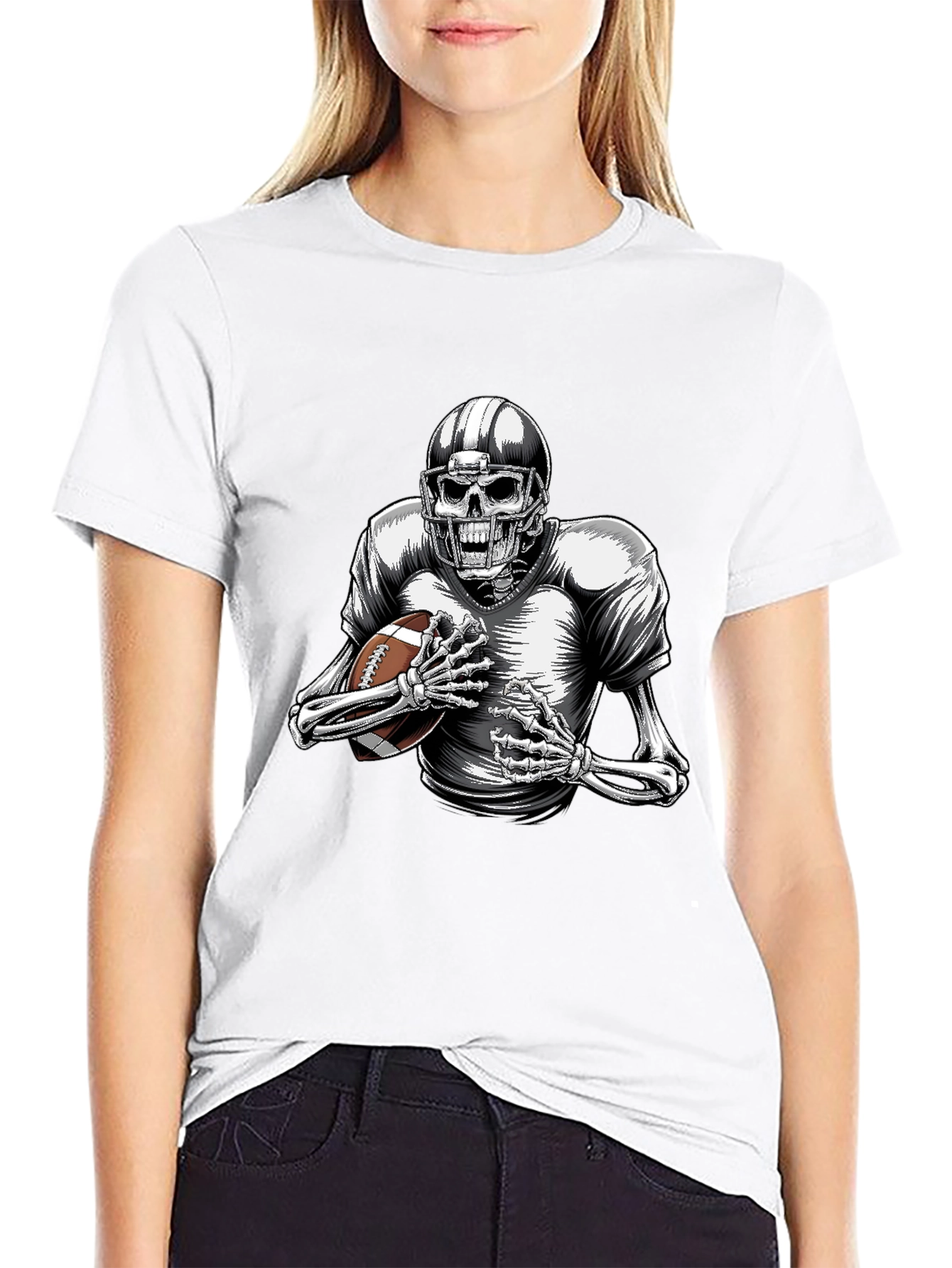Skeleton Football Player Graphic T-Shirt