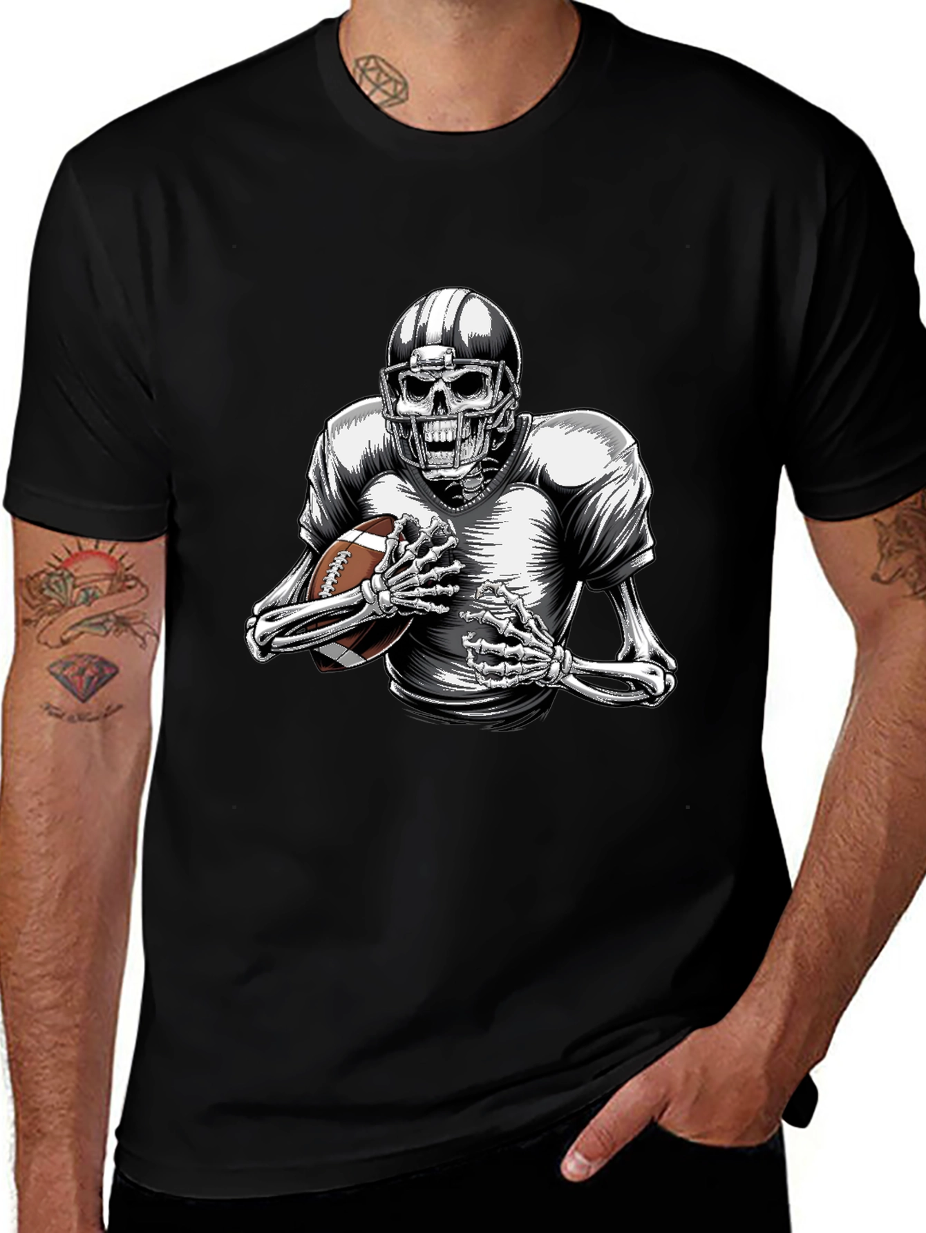 Skeleton Football Player Graphic T-Shirt