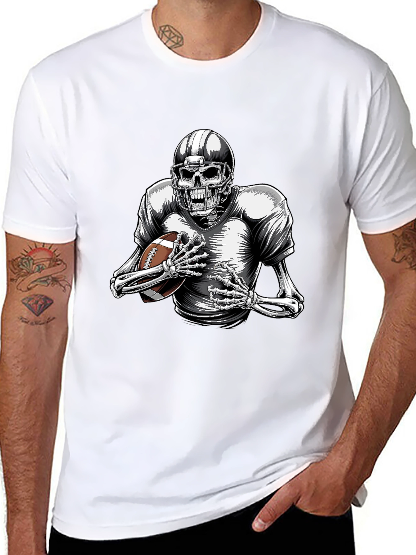Skeleton Football Player Graphic T-Shirt