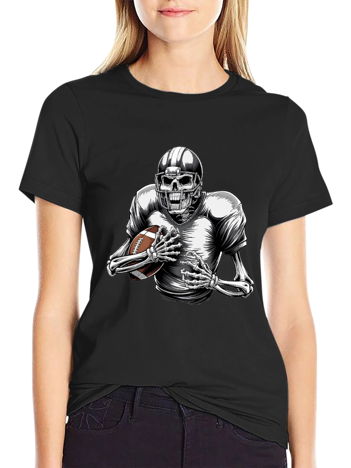 Skeleton Football Player Graphic T-Shirt