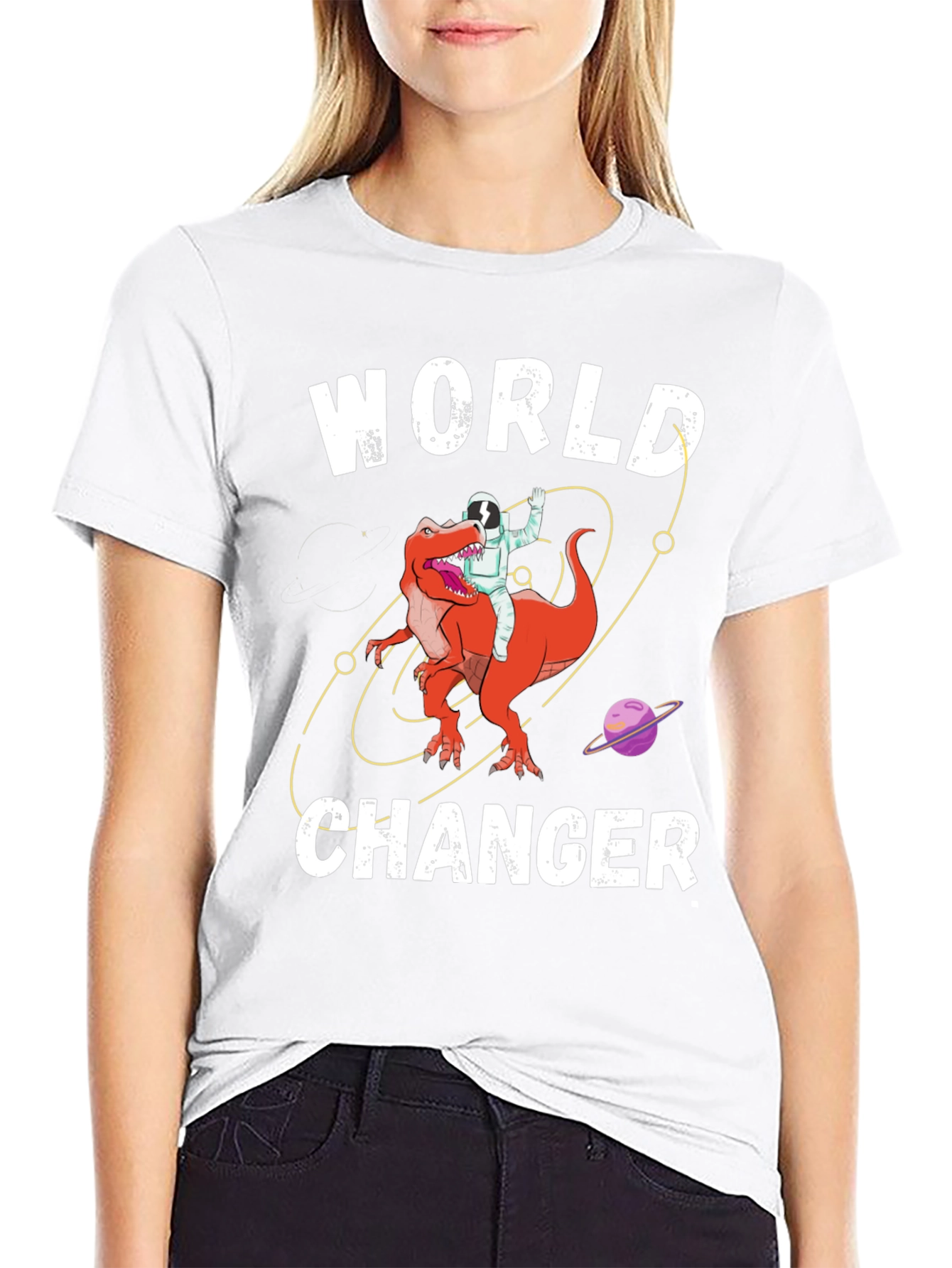 World Changer Astronaut Dinosaur Graphic Tee