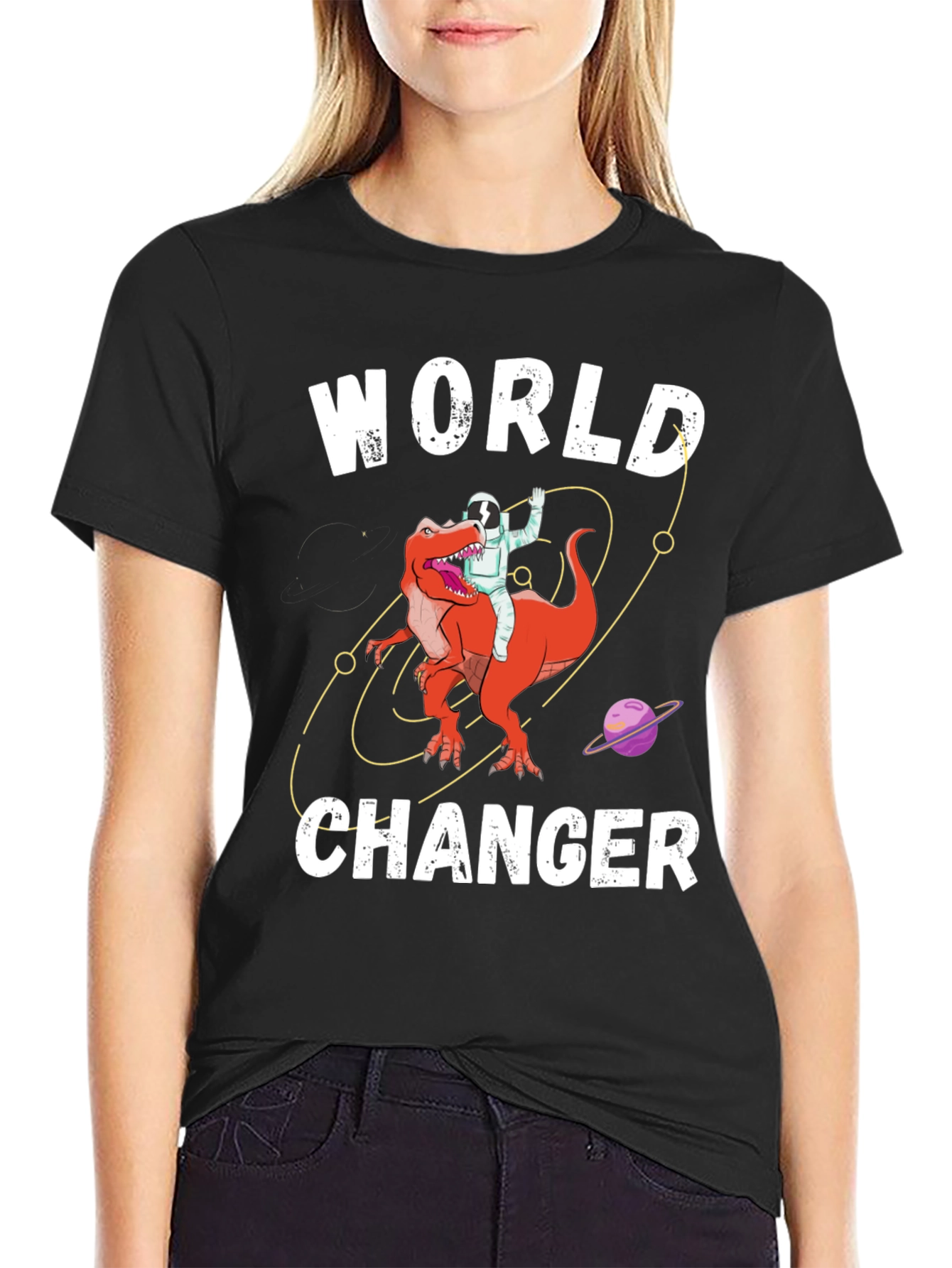 World Changer Astronaut Dinosaur Graphic Tee