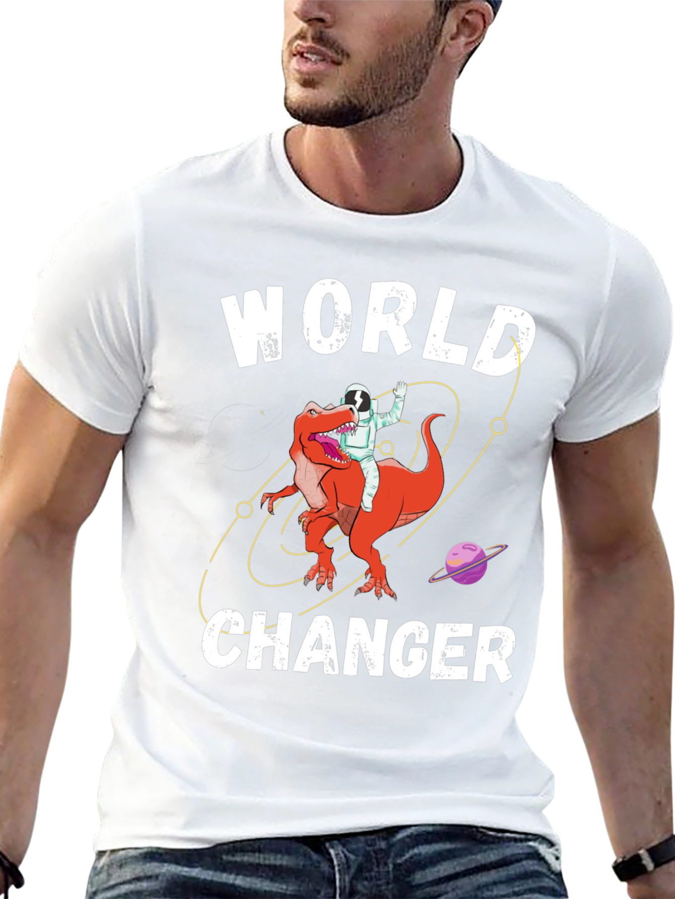 World Changer Astronaut Dinosaur Graphic Tee