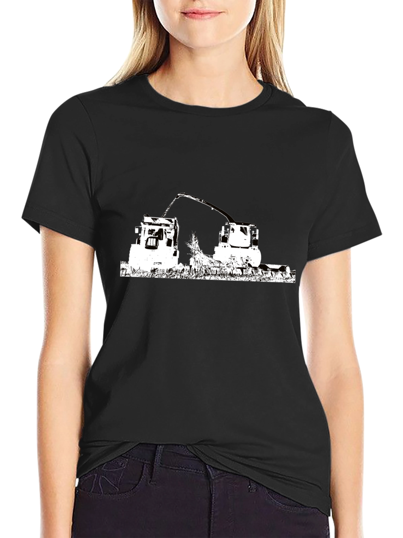 Black T-Shirt with Farming Tractor Design