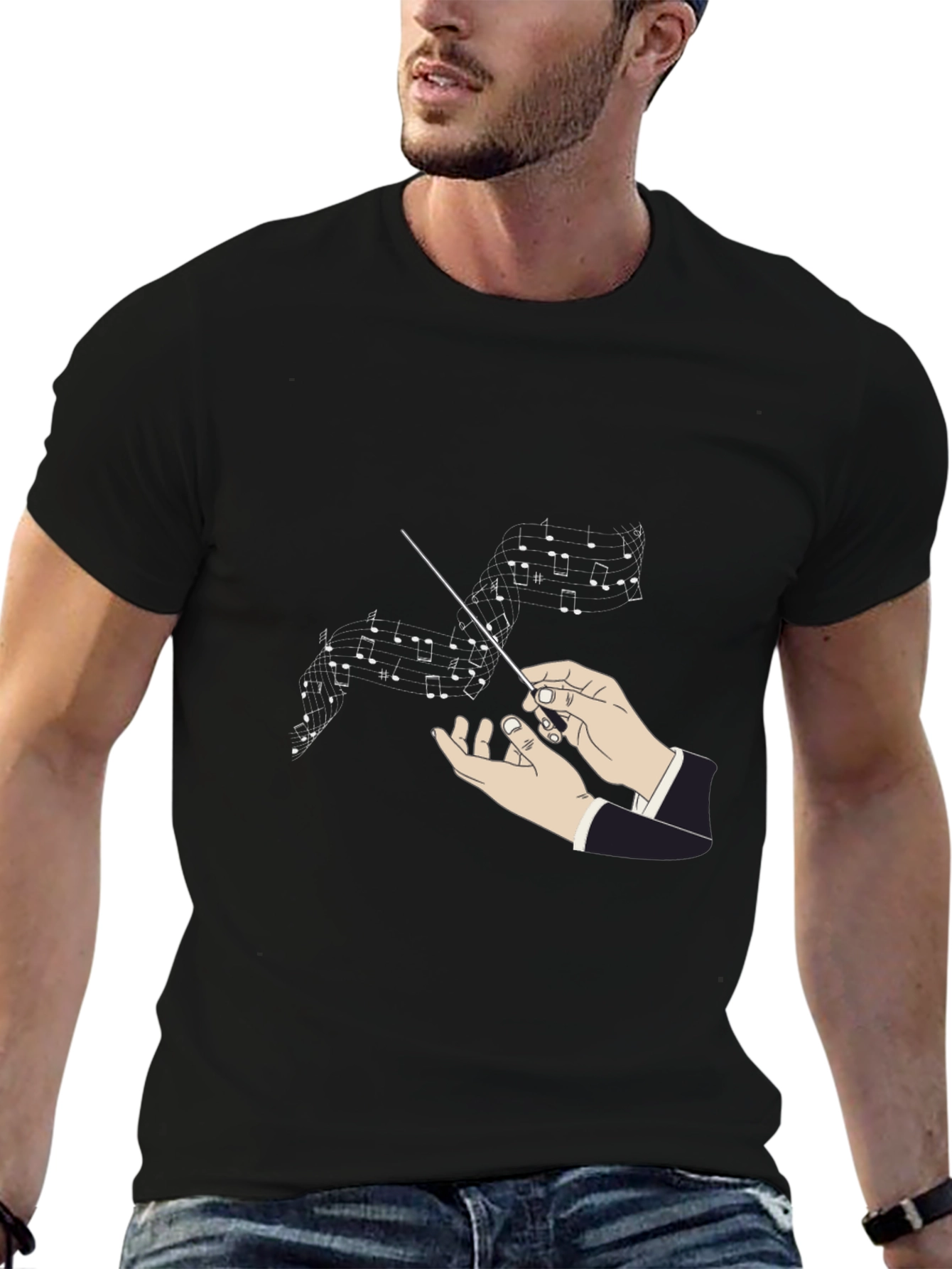 Conductor Music Notes Graphic Black T-Shirt