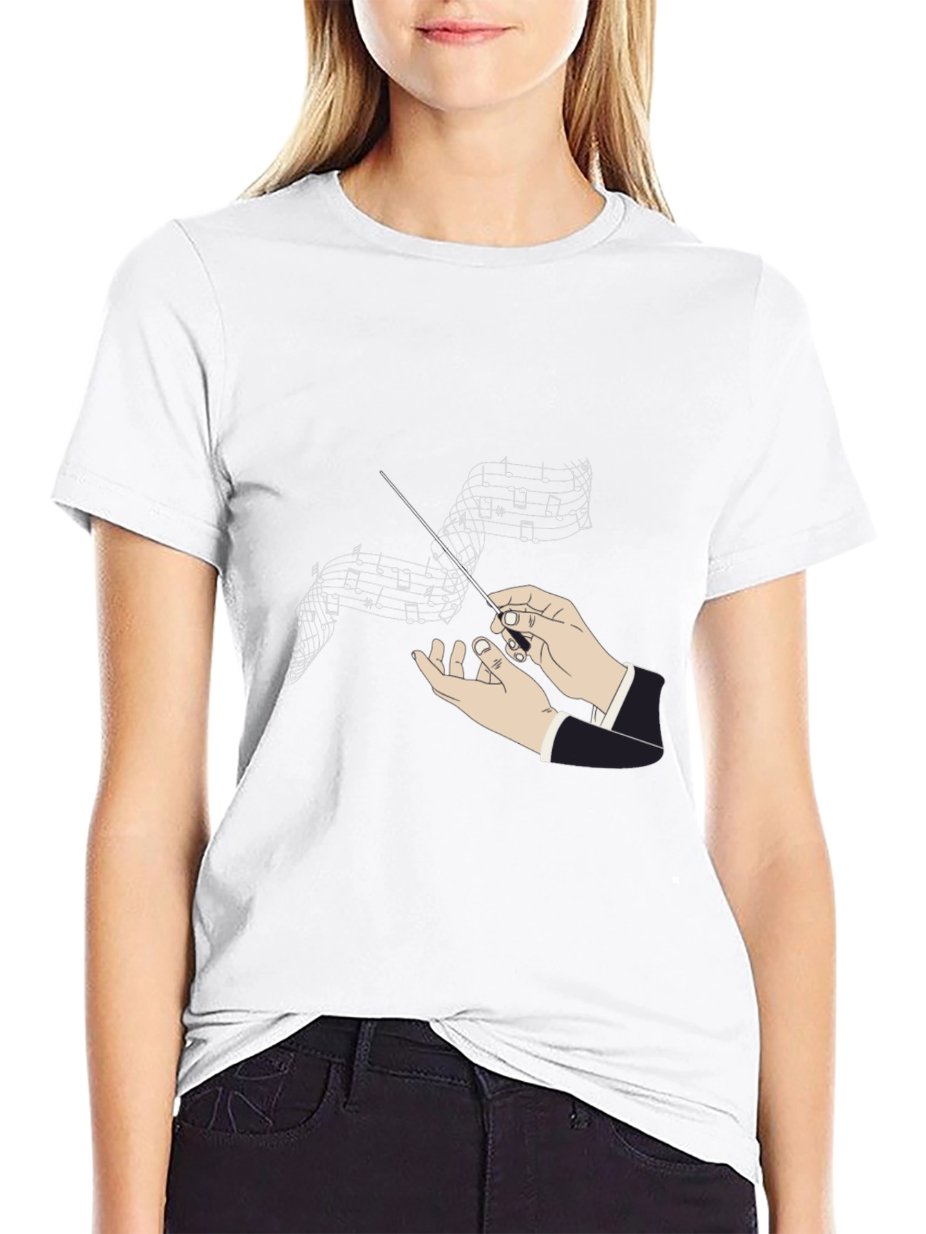 Conductor Music Notes Graphic Black T-Shirt