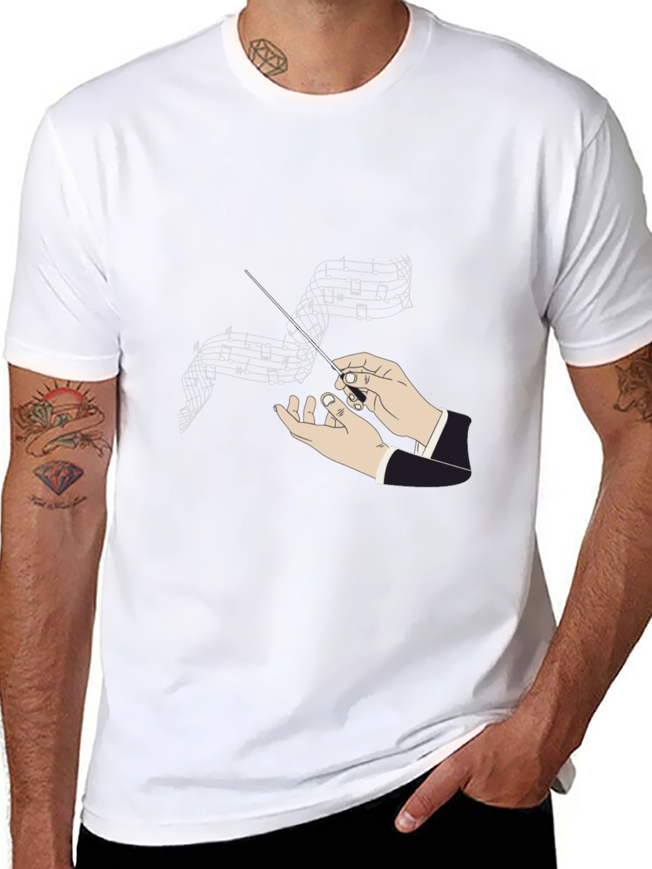 Conductor Music Notes Graphic Black T-Shirt