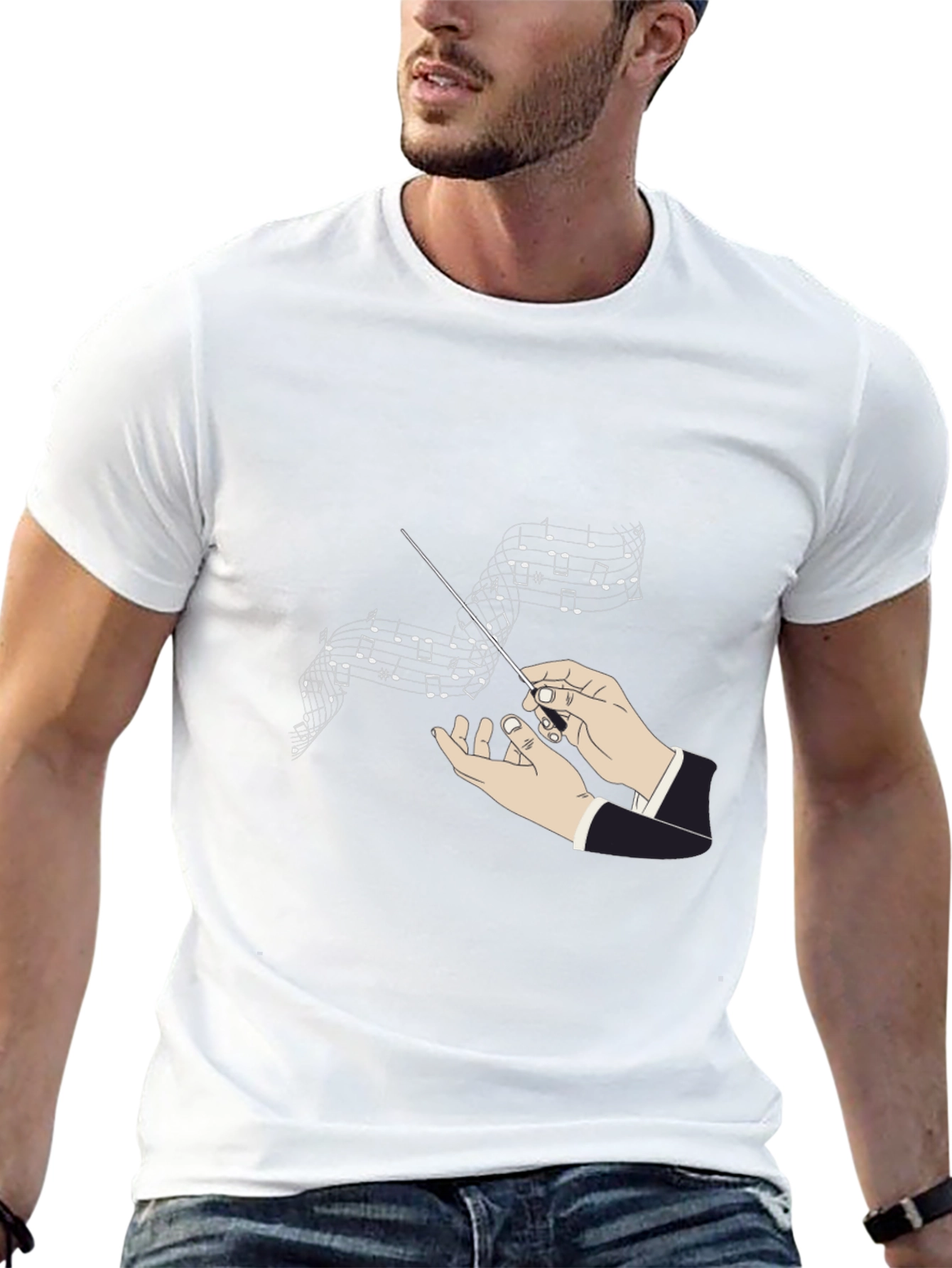Conductor Music Notes Graphic Black T-Shirt