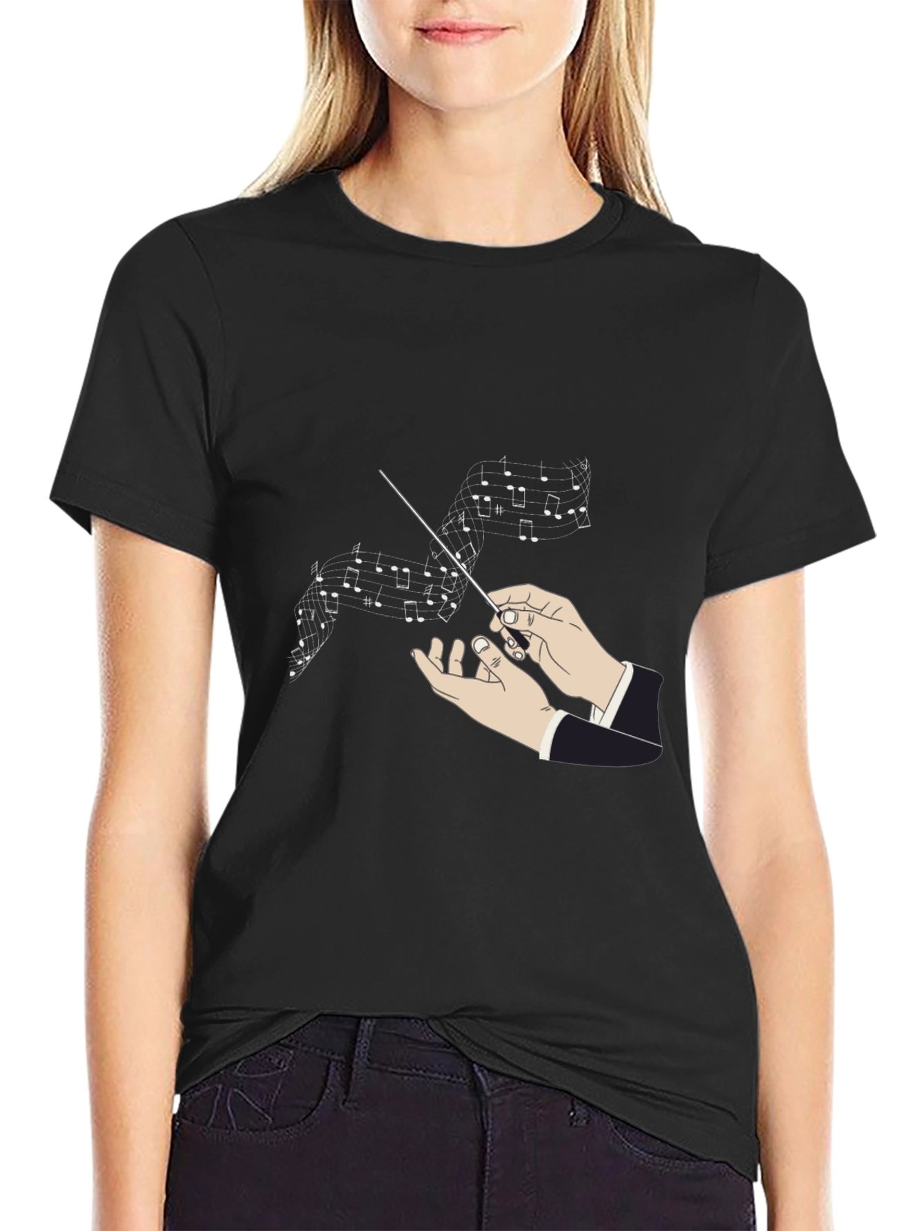 Conductor Music Notes Graphic Black T-Shirt