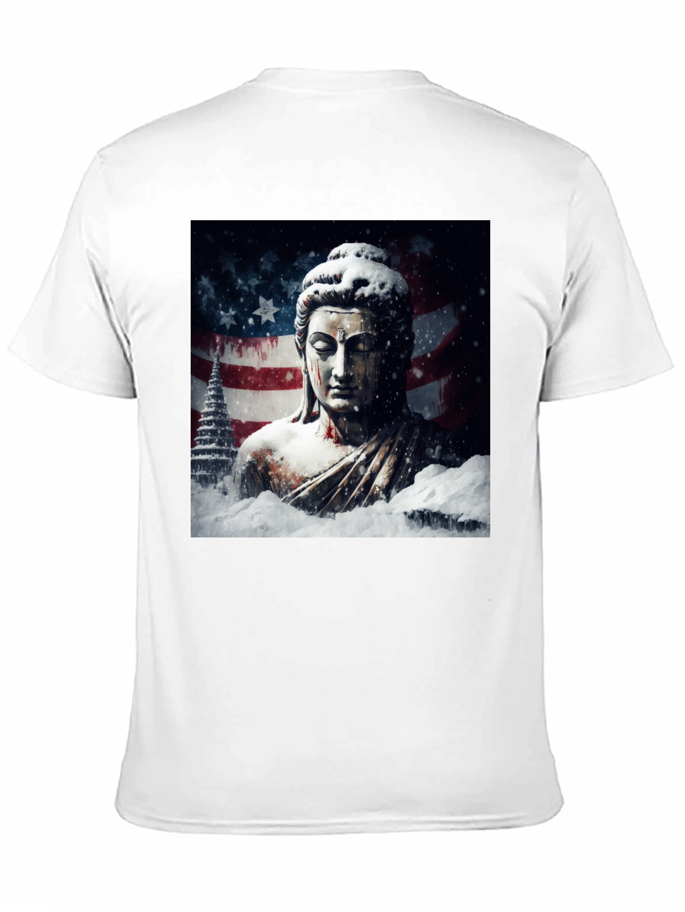 Buddha American Flag Graphic Black Tee