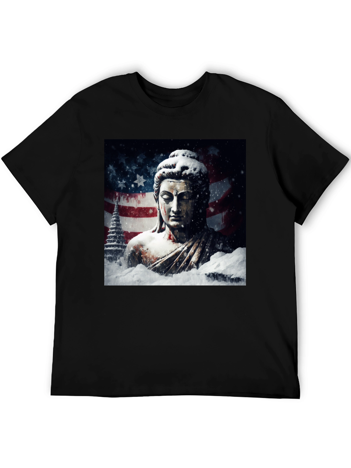 Buddha American Flag Graphic Black Tee