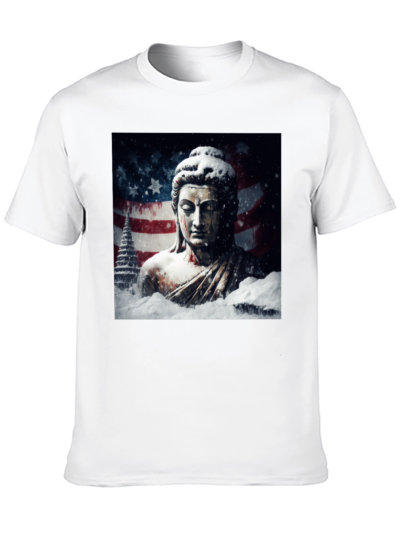 Buddha American Flag Graphic Black Tee