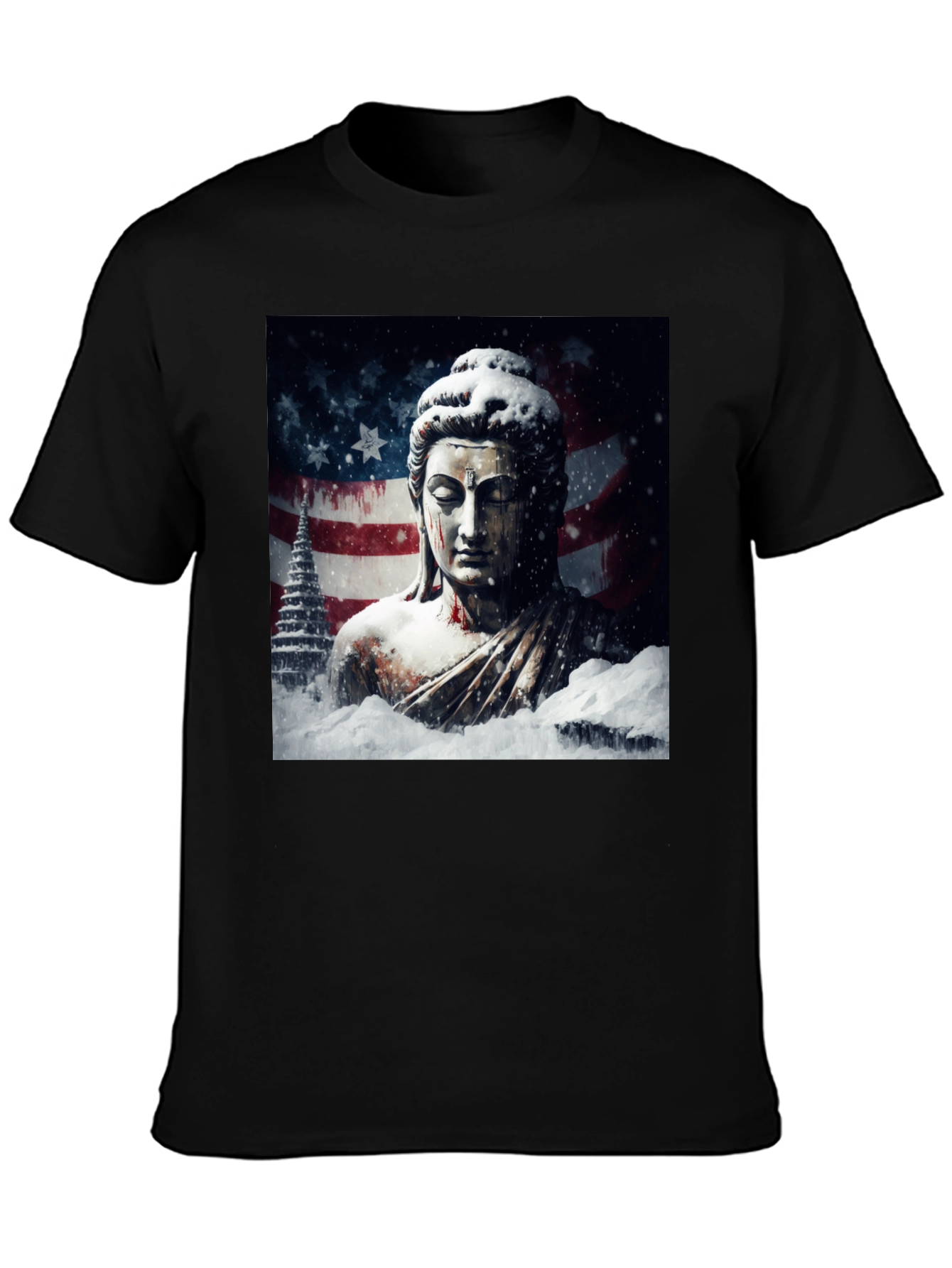 Buddha American Flag Graphic Black Tee