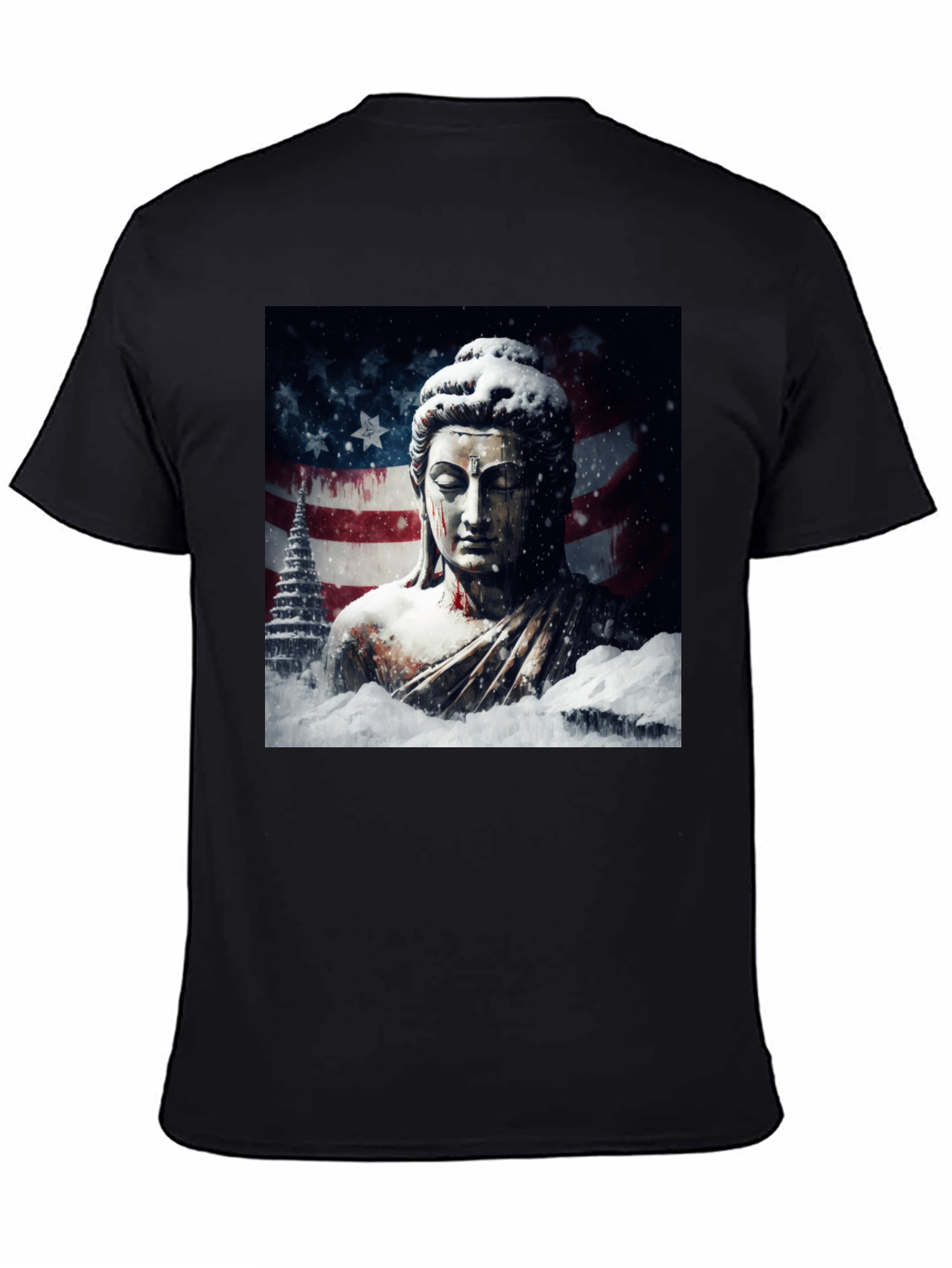 Buddha American Flag Graphic Black Tee