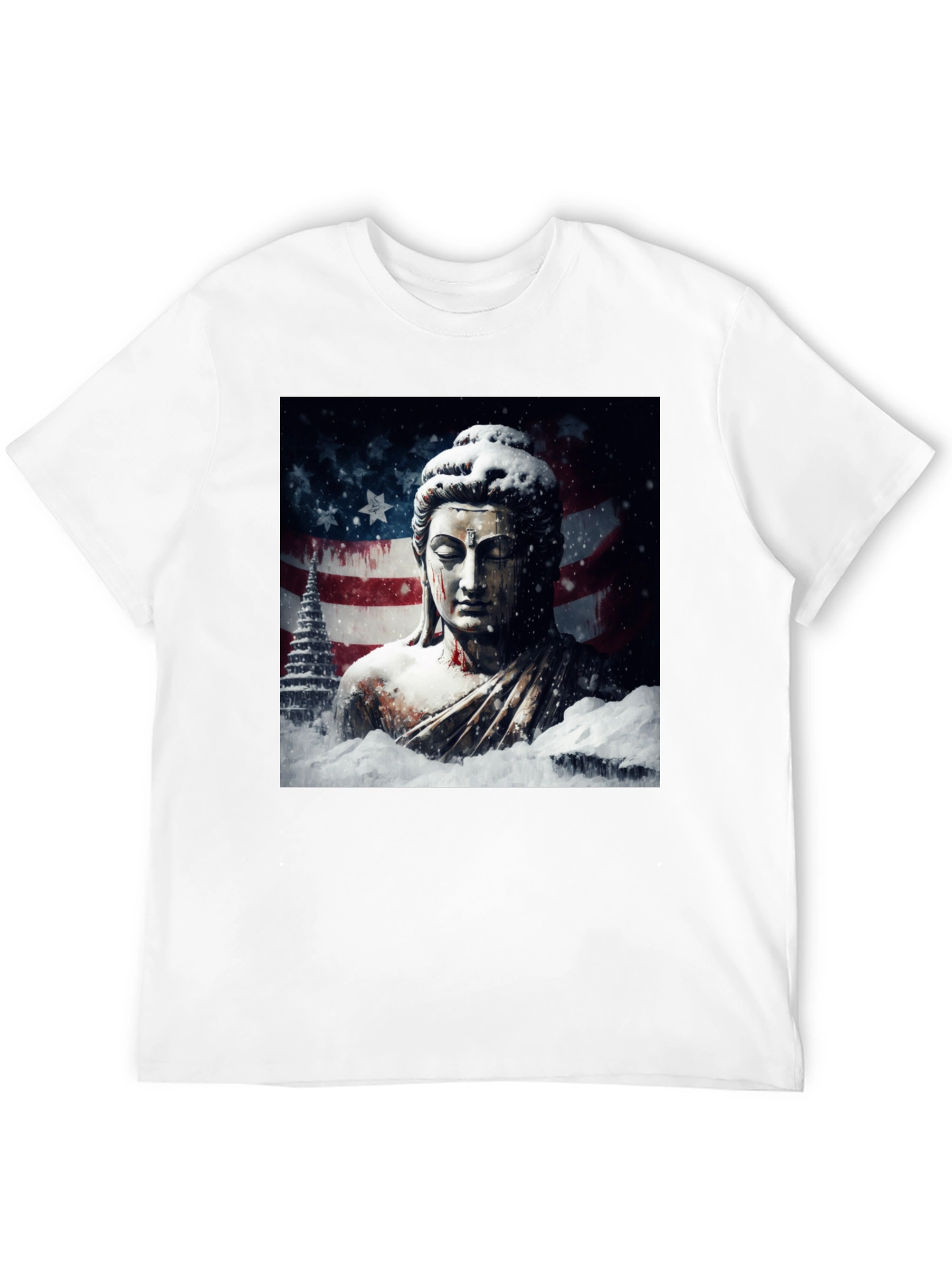 Buddha American Flag Graphic Black Tee