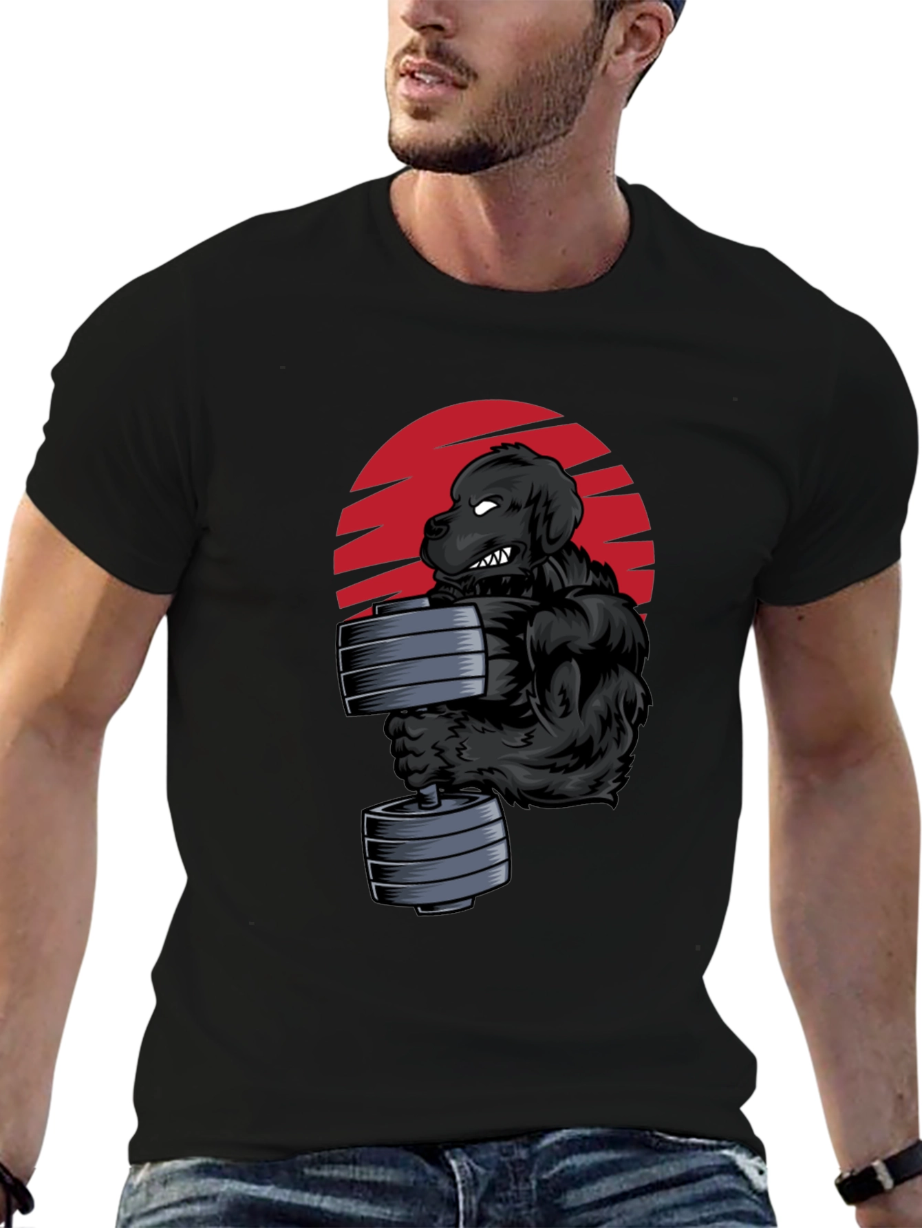 Dog Bodybuilder Graphic Tee - Black