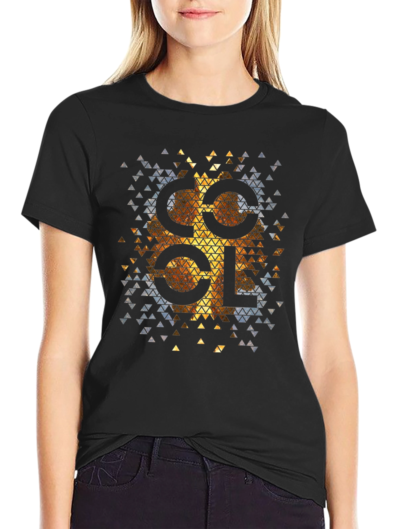 Cool Geometric Triangle Pattern Black Tee