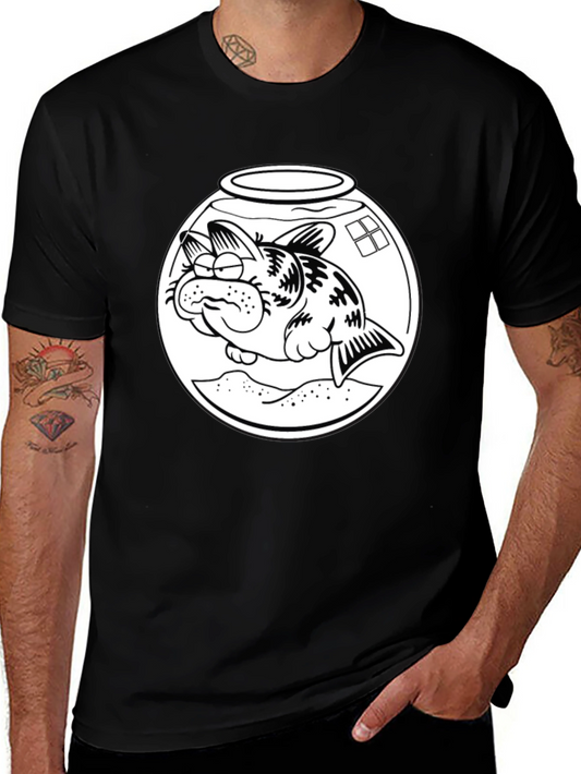 Garfield Fish Bowl Graphic Tee - Black Cotton Blend T-Shirt