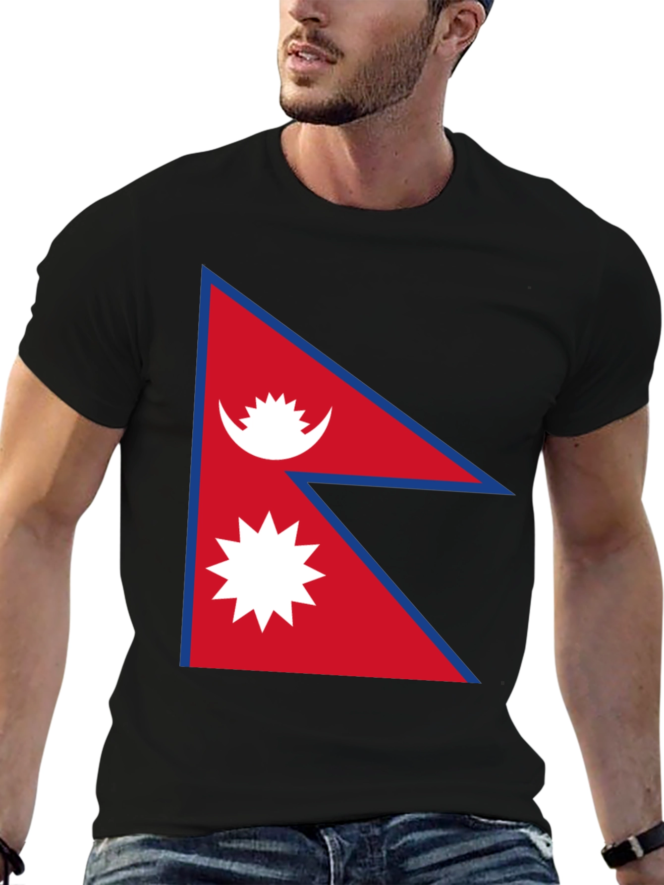 Nepal Flag T-Shirt - Black Cotton Graphic Tee