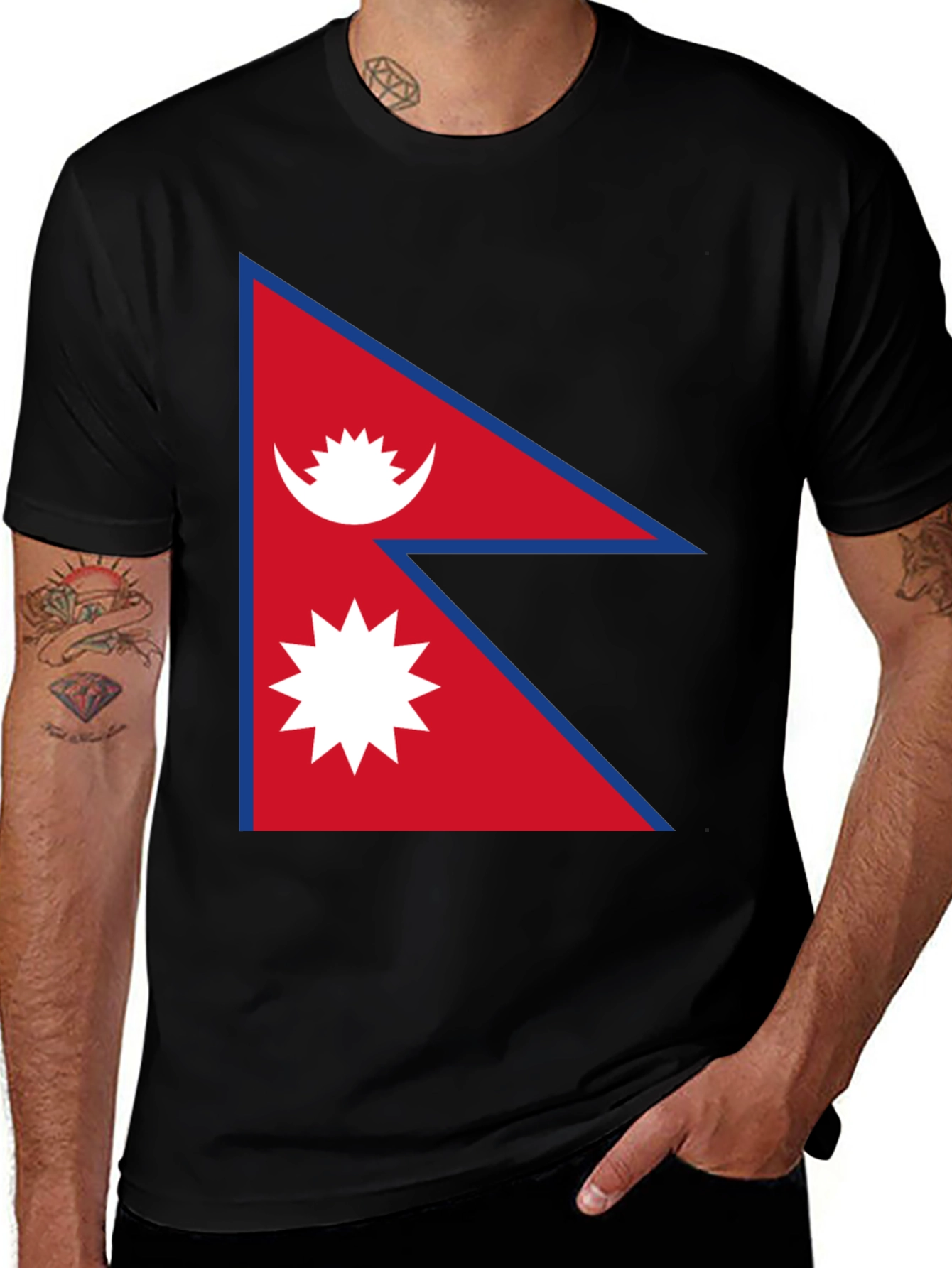 Nepal Flag T-Shirt - Black Cotton Graphic Tee