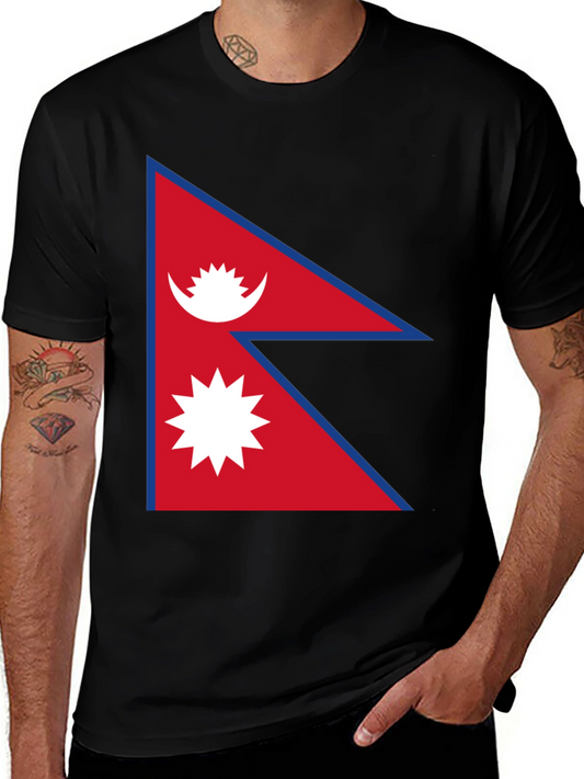 Nepal Flag T-Shirt - Black Cotton Graphic Tee