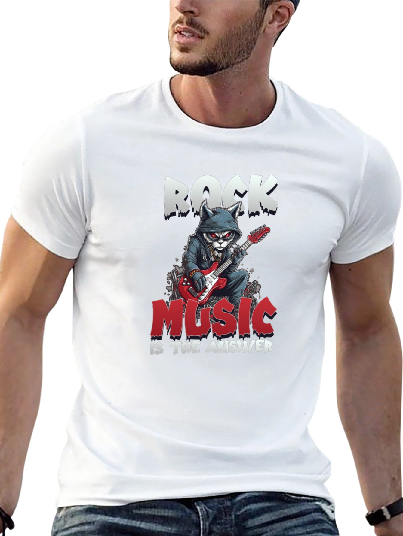 Rock Music T-Shirt - Cat Guitarist Design