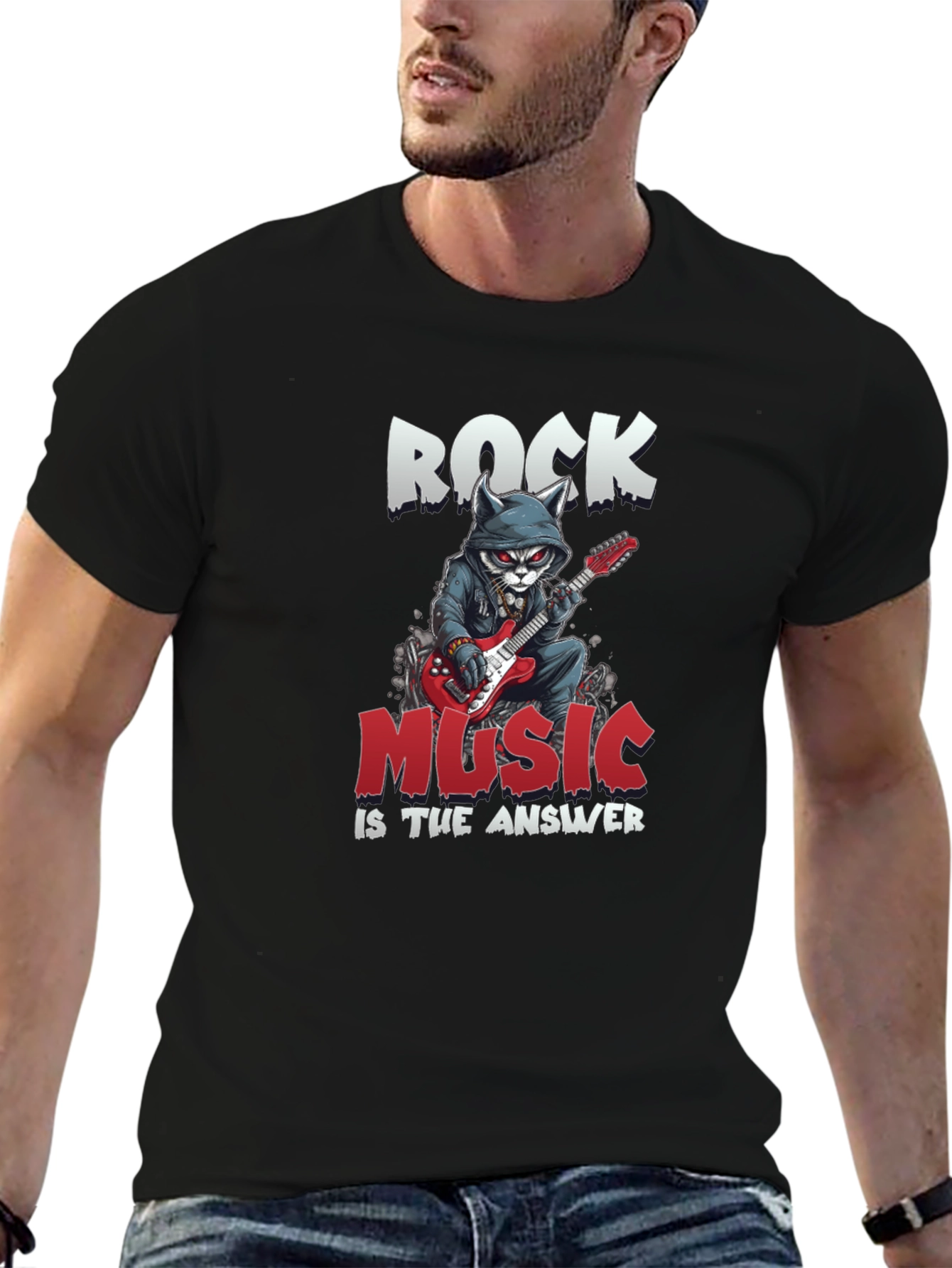 Rock Music T-Shirt - Cat Guitarist Design