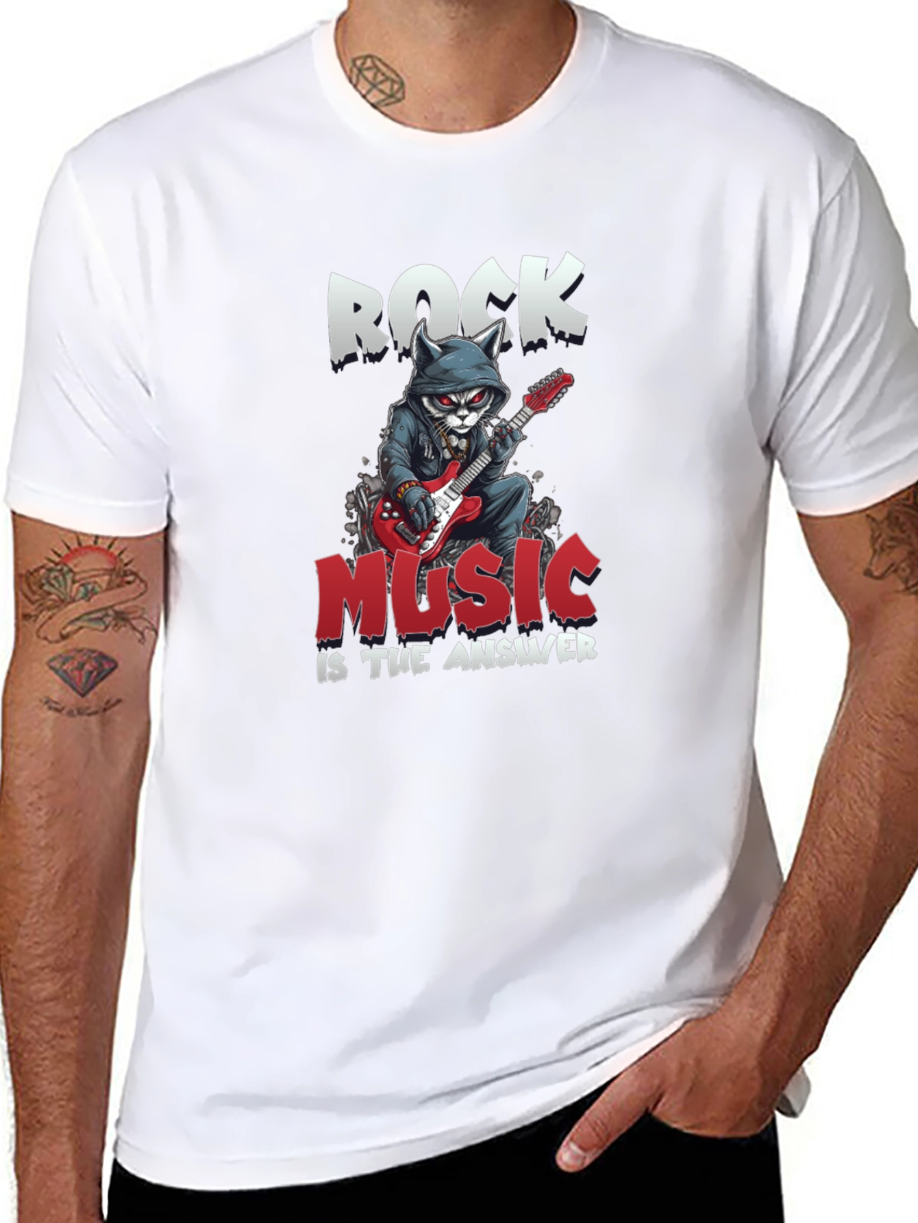 Rock Music T-Shirt - Cat Guitarist Design