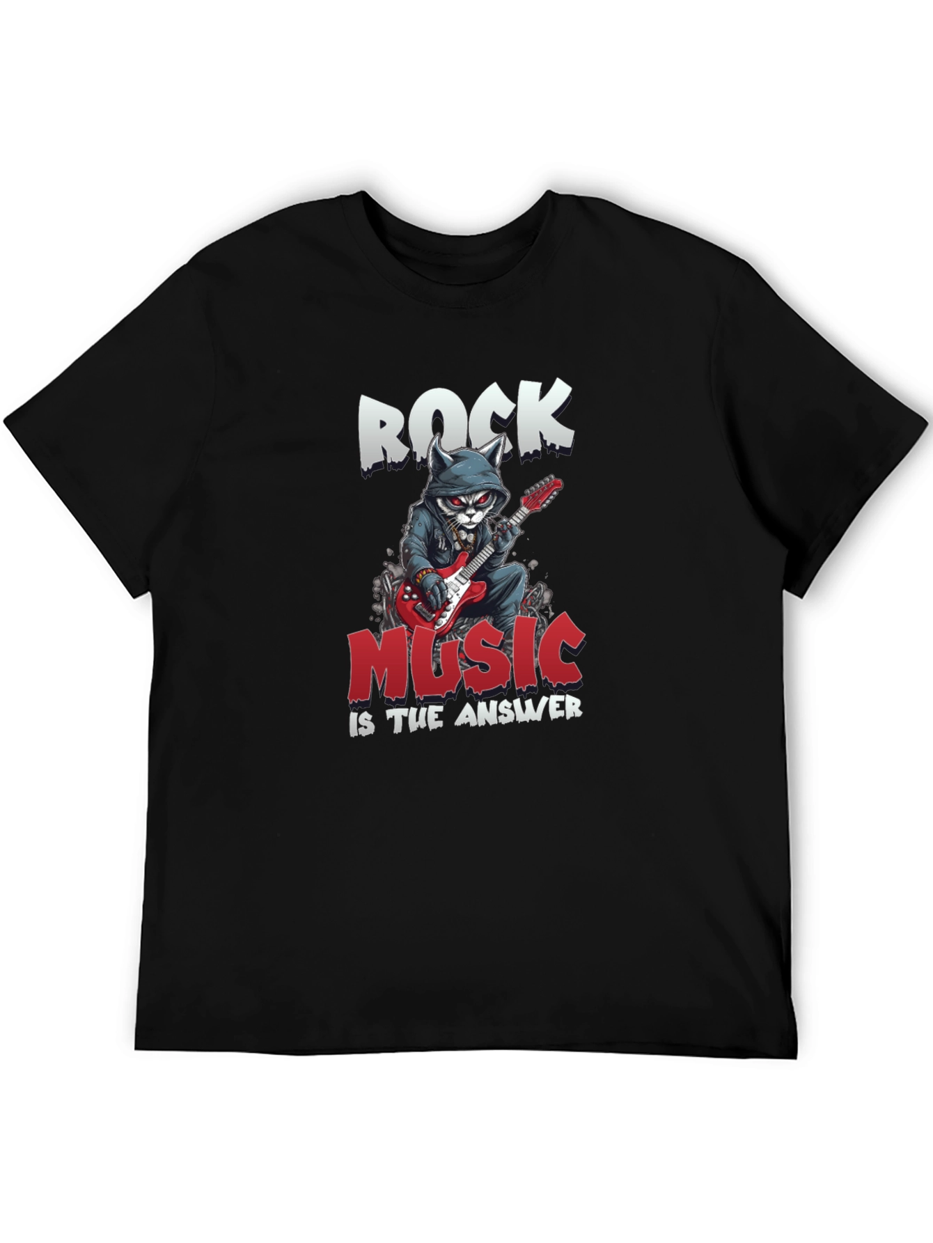 Rock Music T-Shirt - Cat Guitarist Design