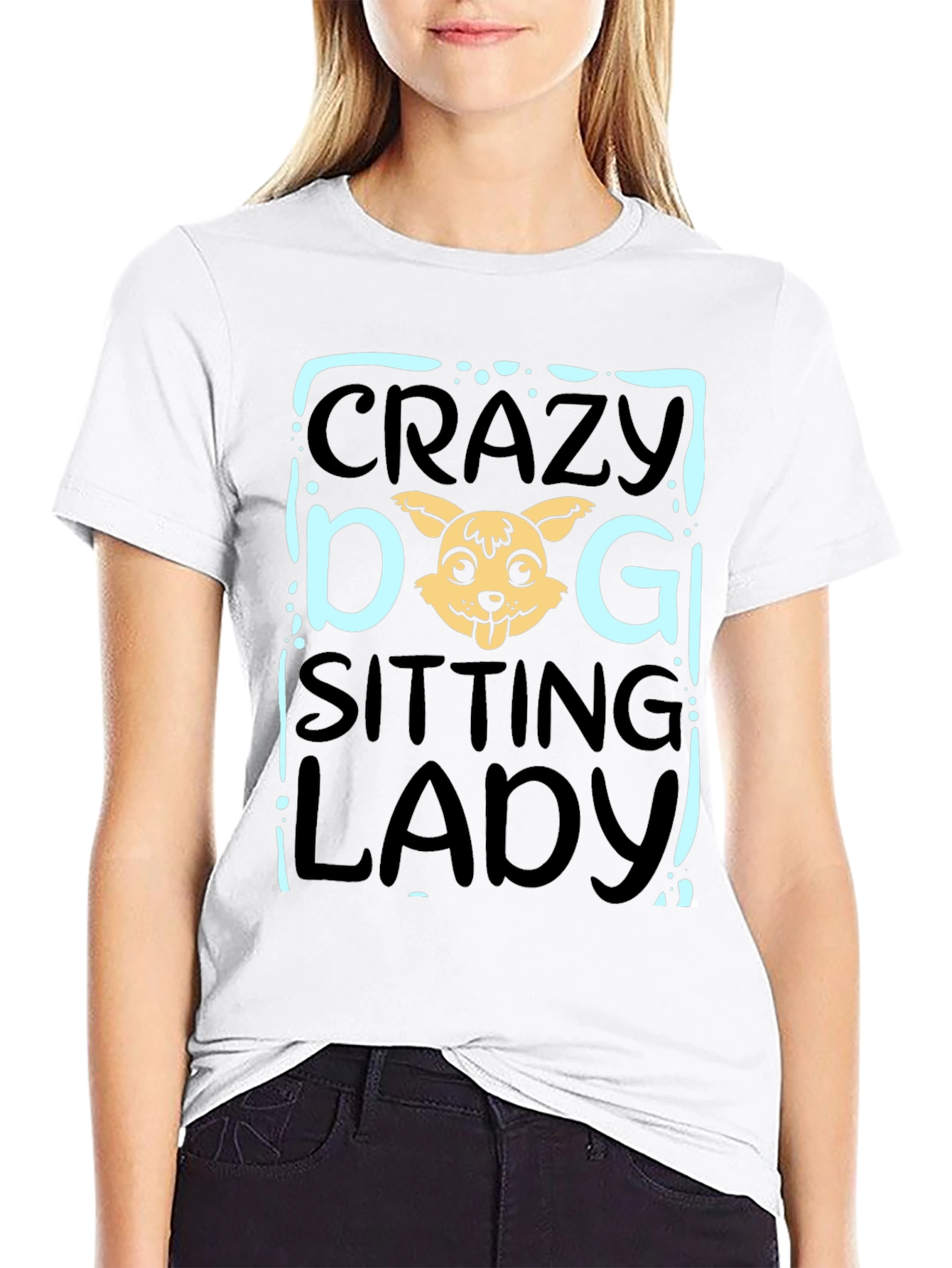Crazy Dog Sitting Lady T-Shirt