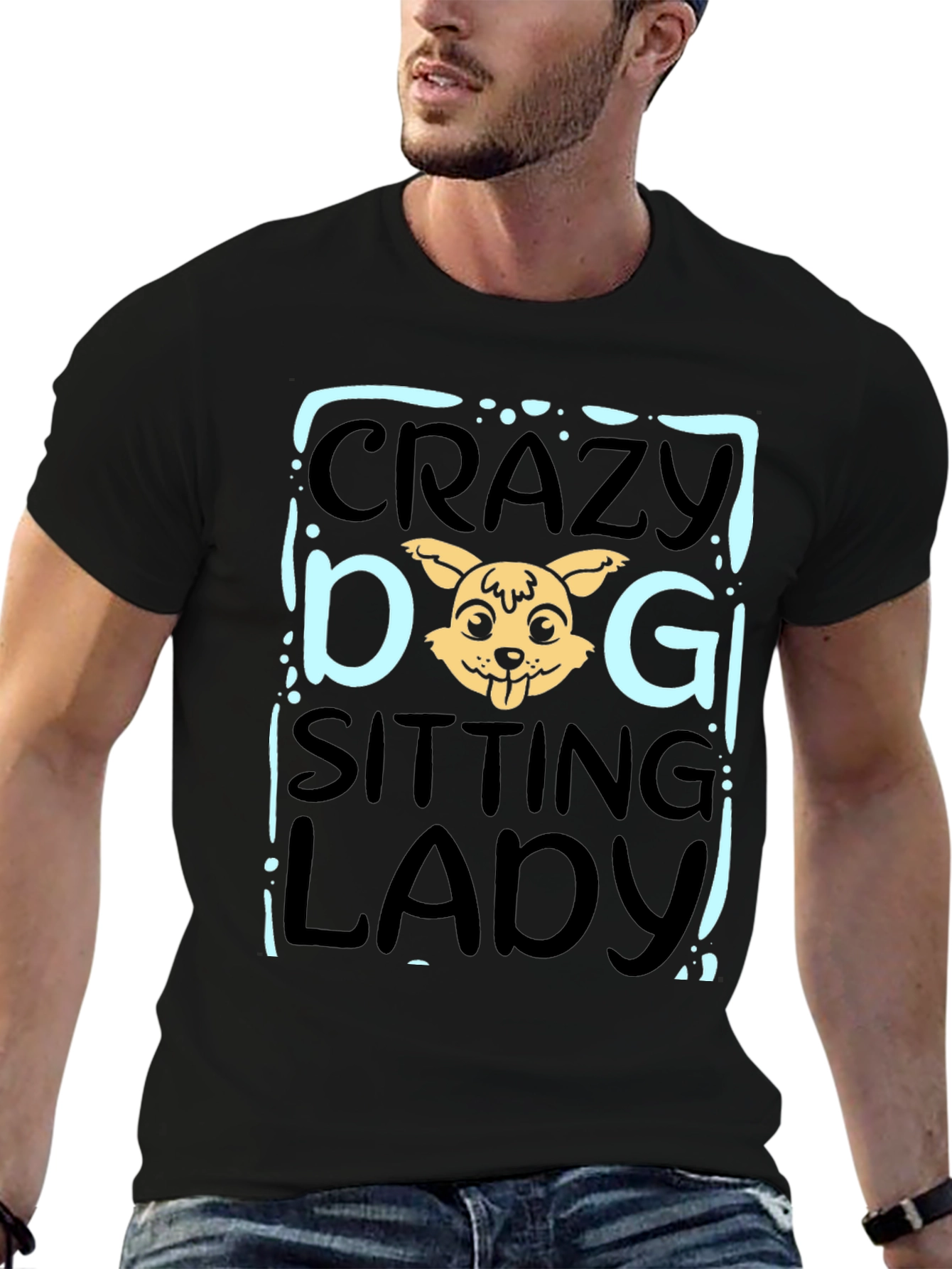 Crazy Dog Sitting Lady T-Shirt