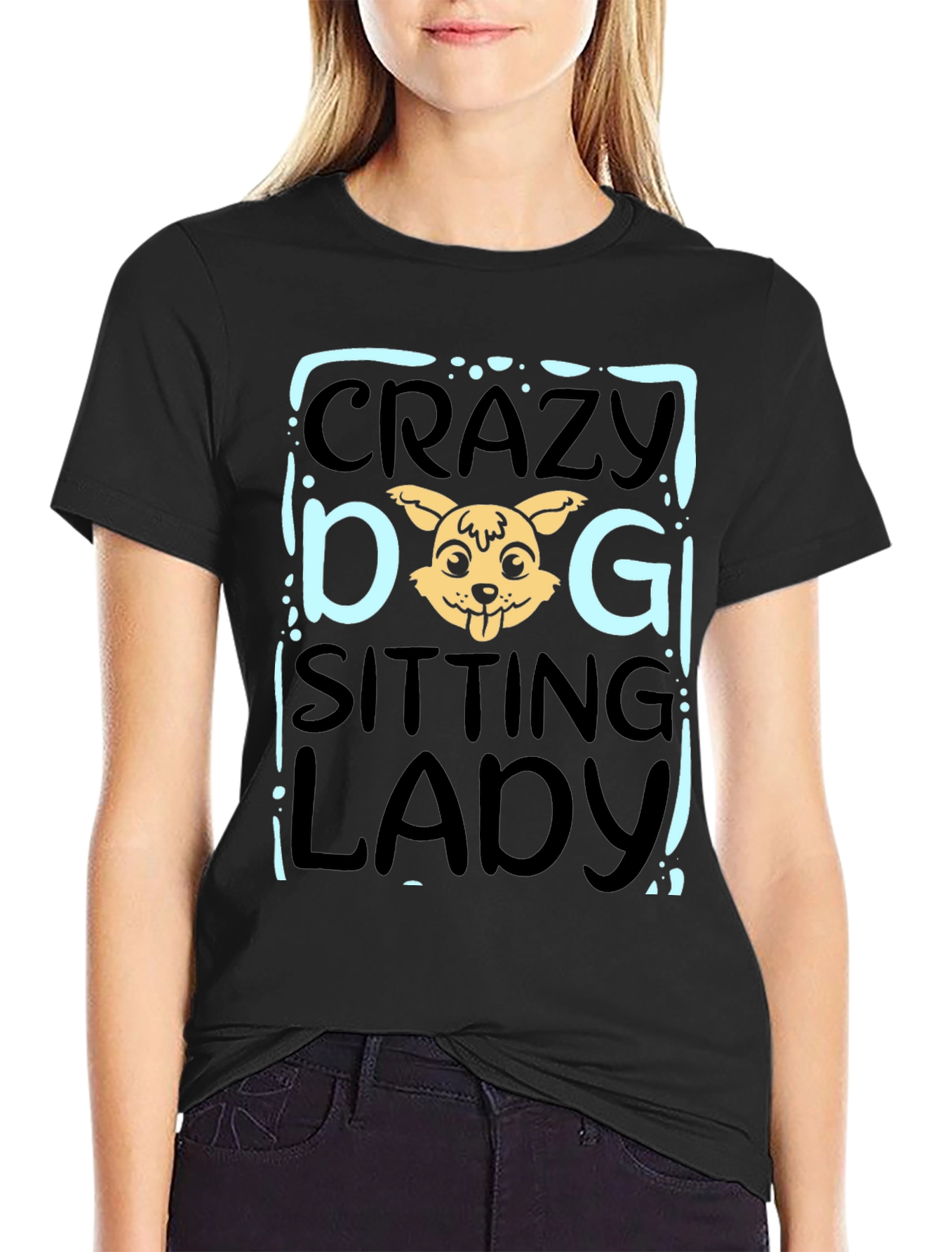 Crazy Dog Sitting Lady T-Shirt
