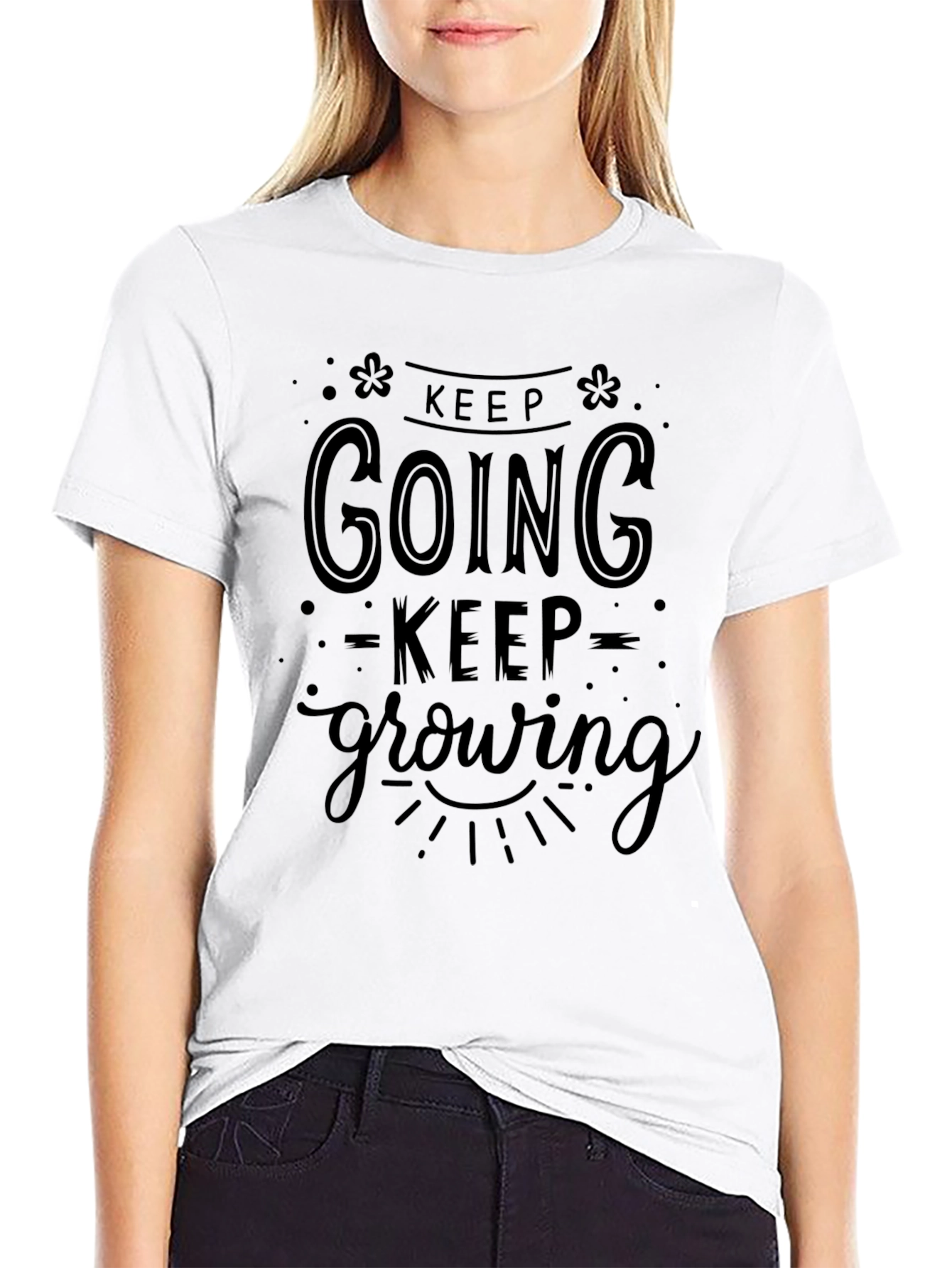 Keep Going Keep Growing Black Graphic T-Shirt