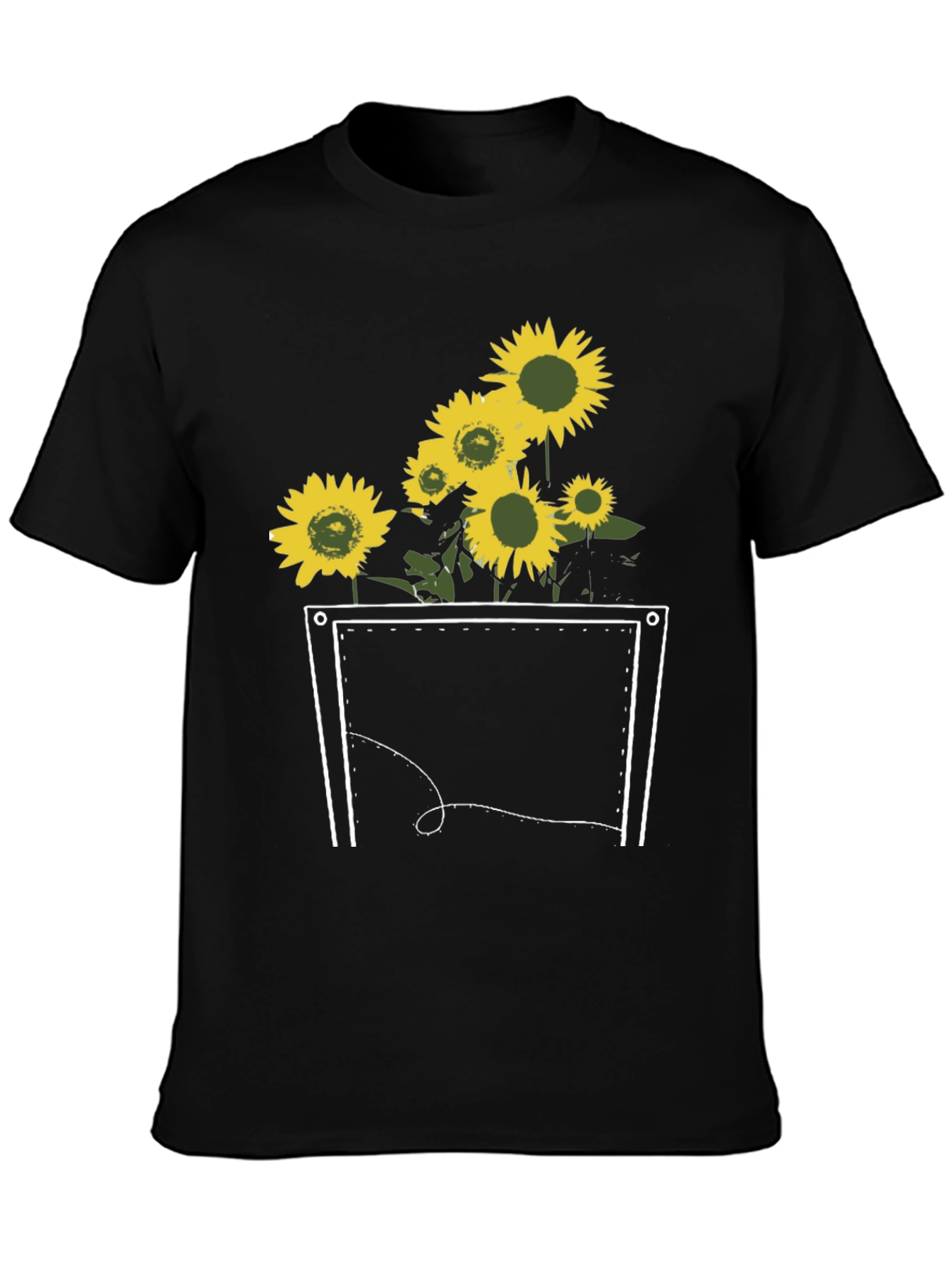 Sunflower Pocket Graphic Tee - Stylish Black T-Shirt