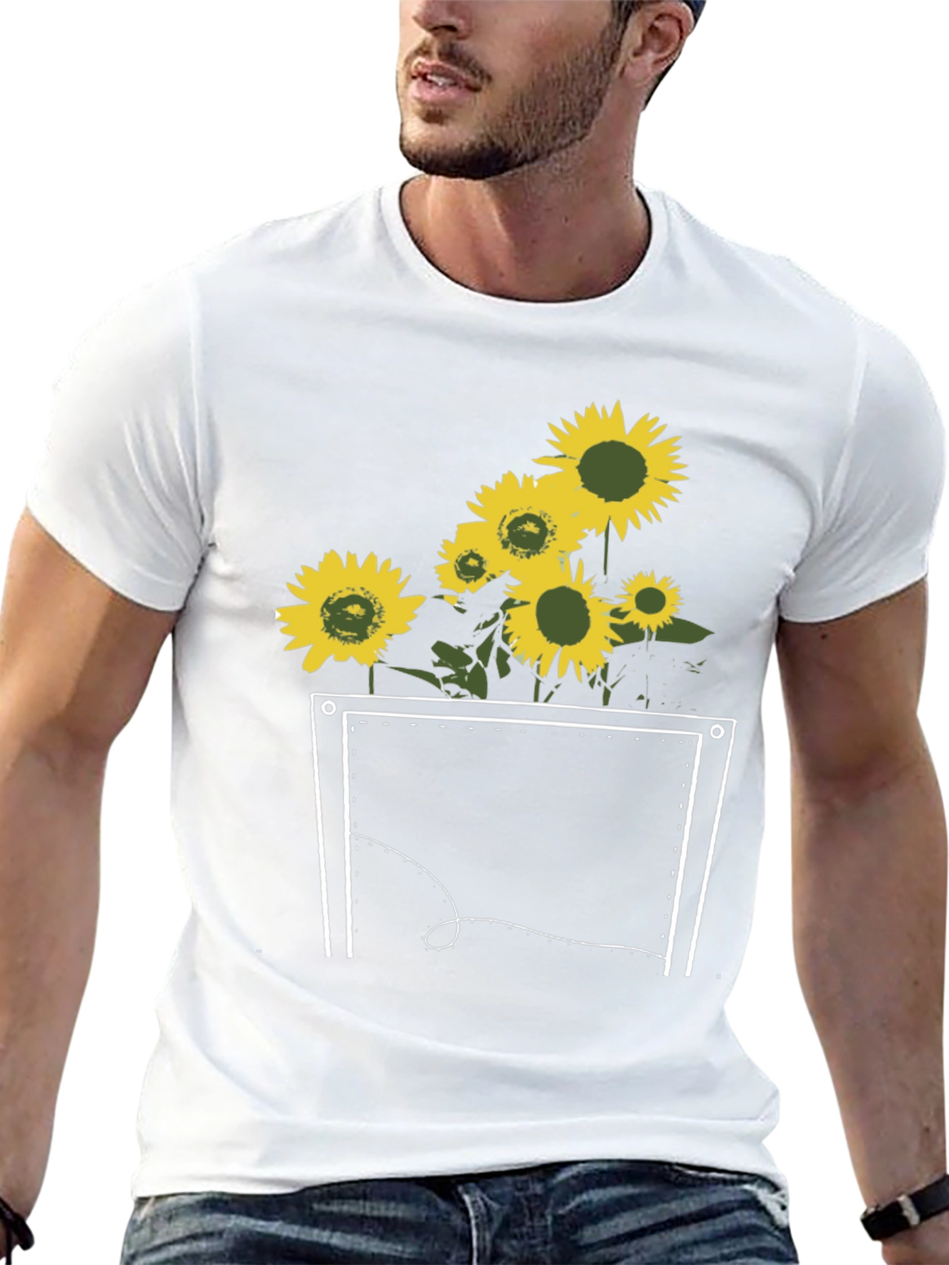 Sunflower Pocket Graphic Tee - Stylish Black T-Shirt